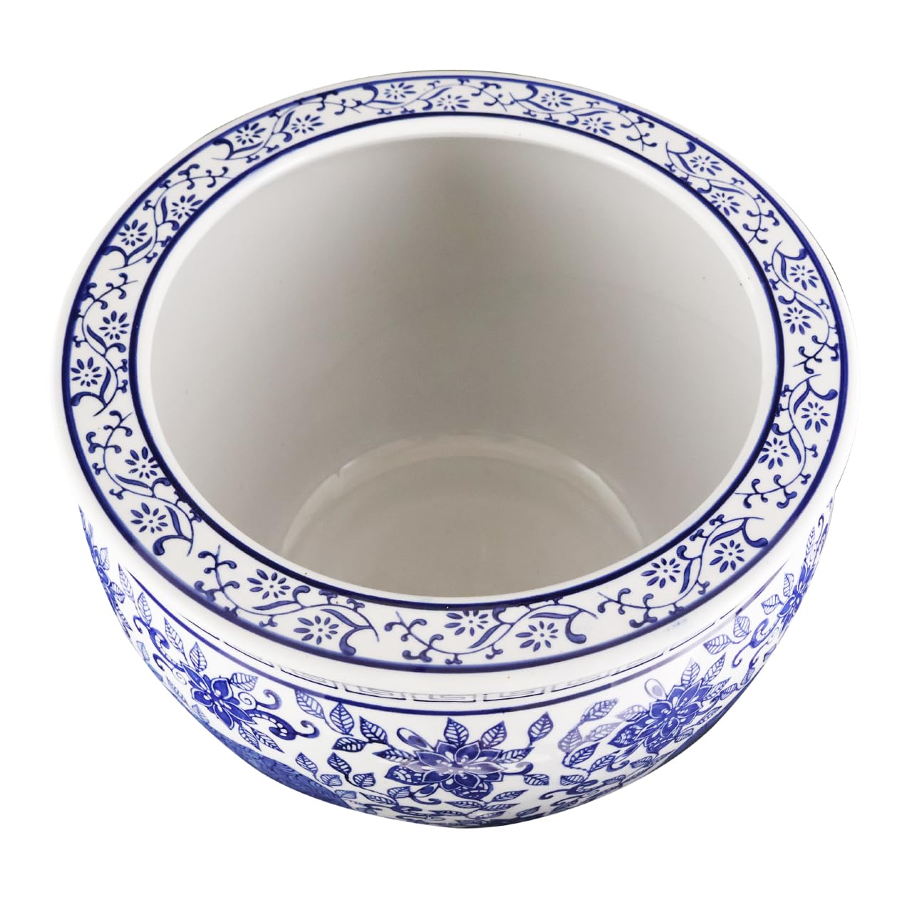 Blue and White Porcelain Fishbowl with Elephant Design - Oriental Home Decor for Living Room, Office & Garden - Handcrafted Ceramic Planter & Decorative Bowl