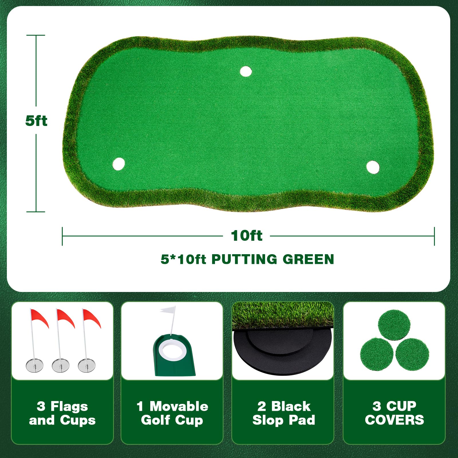 Premium 5x10ft Golf Putting Green Mat - Thickened Professional Indoor/Outdoor Practice Turf for Realistic Golf Training | Perfect for Home, Office & Backyard Use