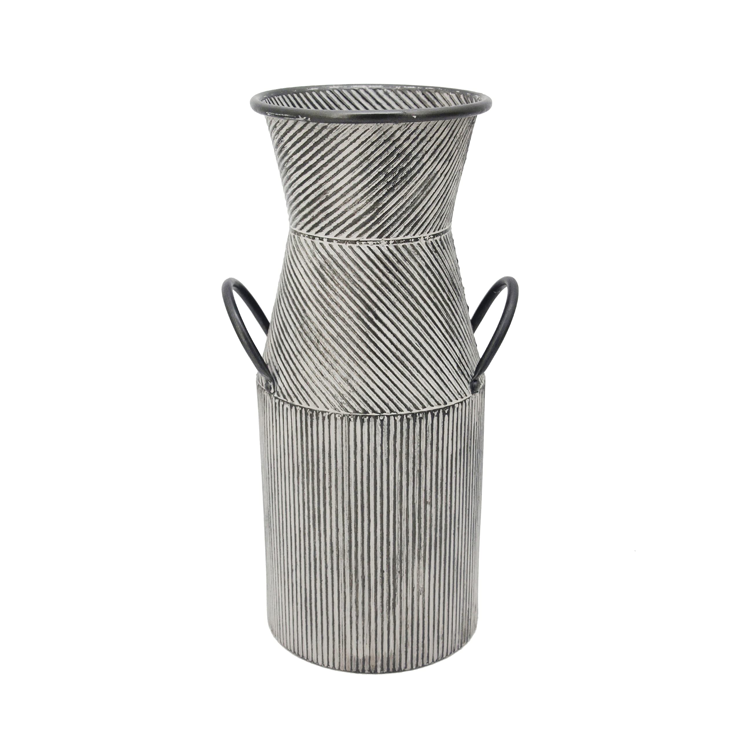 Vintage Metal Milk Jar with Flared Opening & Banded Top - Gray & Black Modern Farmhouse Decor for Kitchen Countertop, Coffee Bar, or Rustic Home Accent