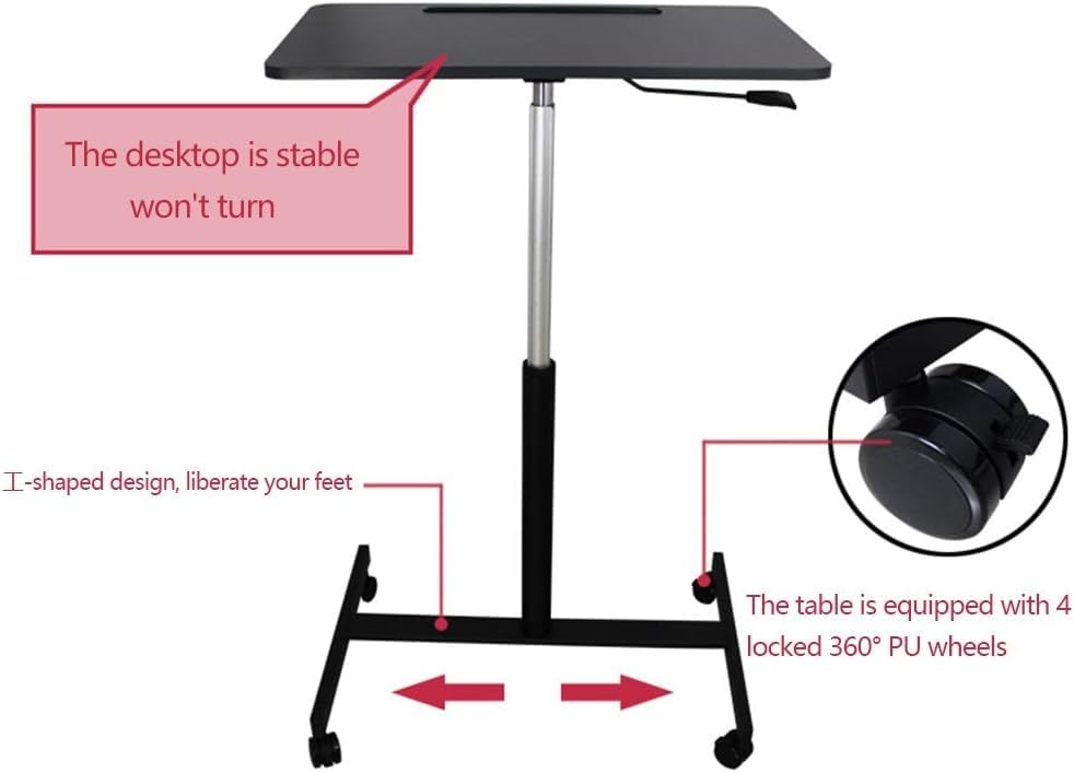 POCHY Adjustable Overbed Table - Portable Standing Desk with Wheels & Carbon Steel Frame, Height Adjustable for Laptop, Reading, or Eating in Bed - Perfect for Home Office, Hospital, or Dorm Room