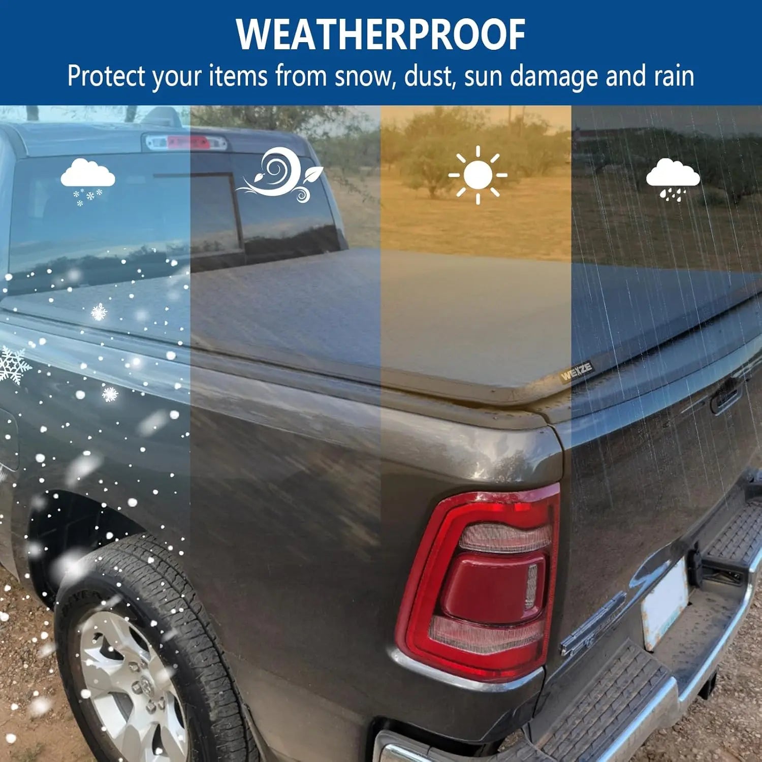 WEIZE Soft Roll Up Truck Bed Tonneau Cover for 2009-2024 Dodge Ram 1500/2500/3500 | 6'4