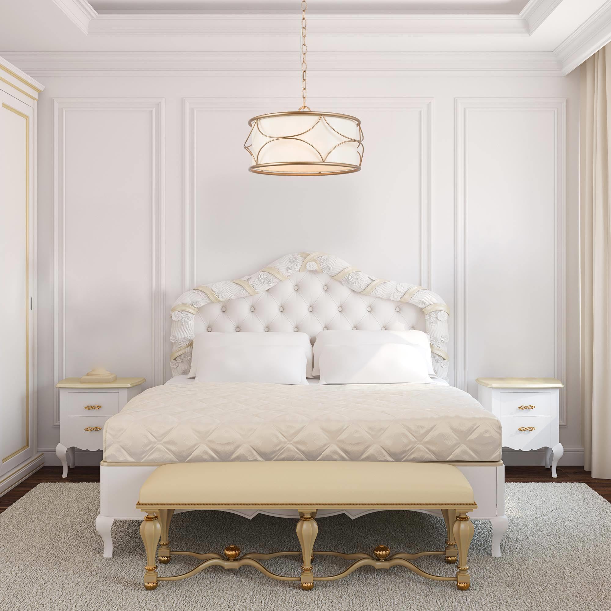 Optimant Lighting Gold Drum Chandelier - 3-Light Modern Pendant Light Fixture for Dining Room, Bedroom, Kitchen | Elegant Ceiling Lighting for Home & Office Decor