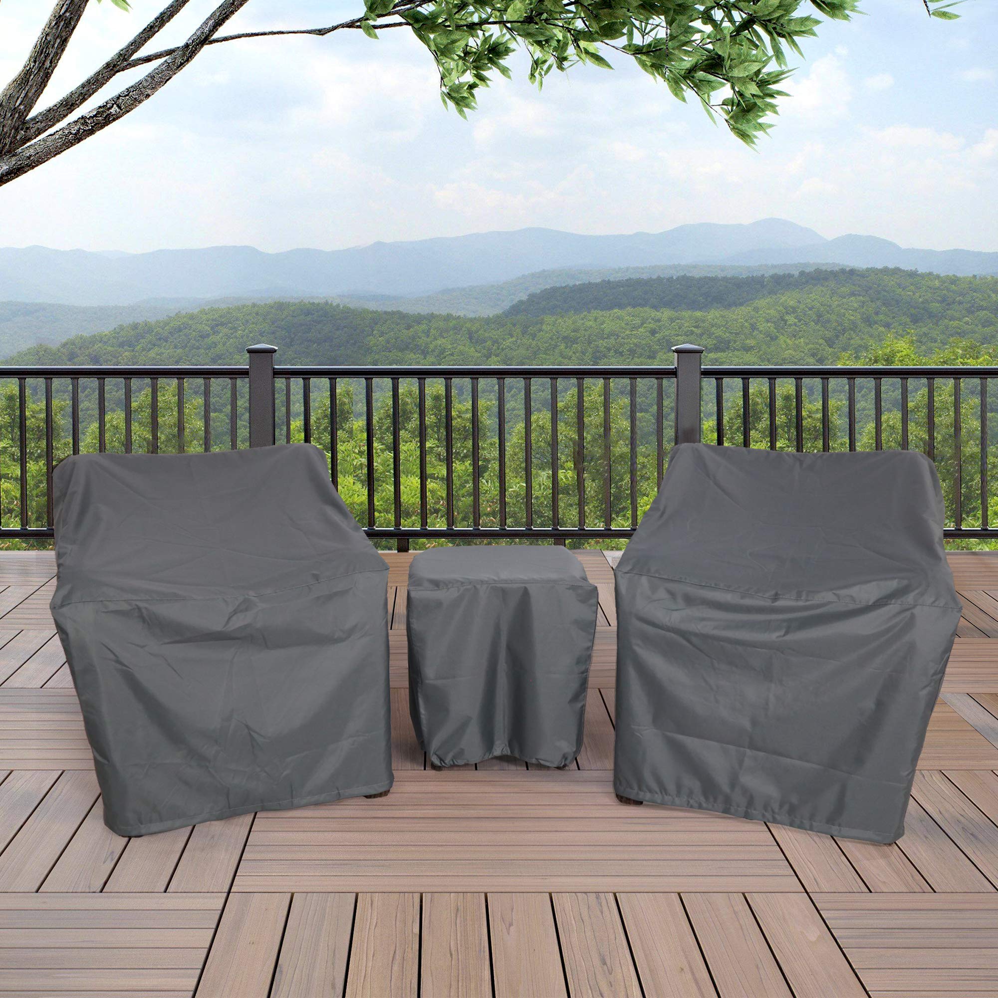 **Waterproof Outdoor Furniture Covers - 3-Piece Bistro Set & 2-Chair Sofa Set with Coffee Table Cover, Grey - Durable Patio Protection for All Weather Conditions**