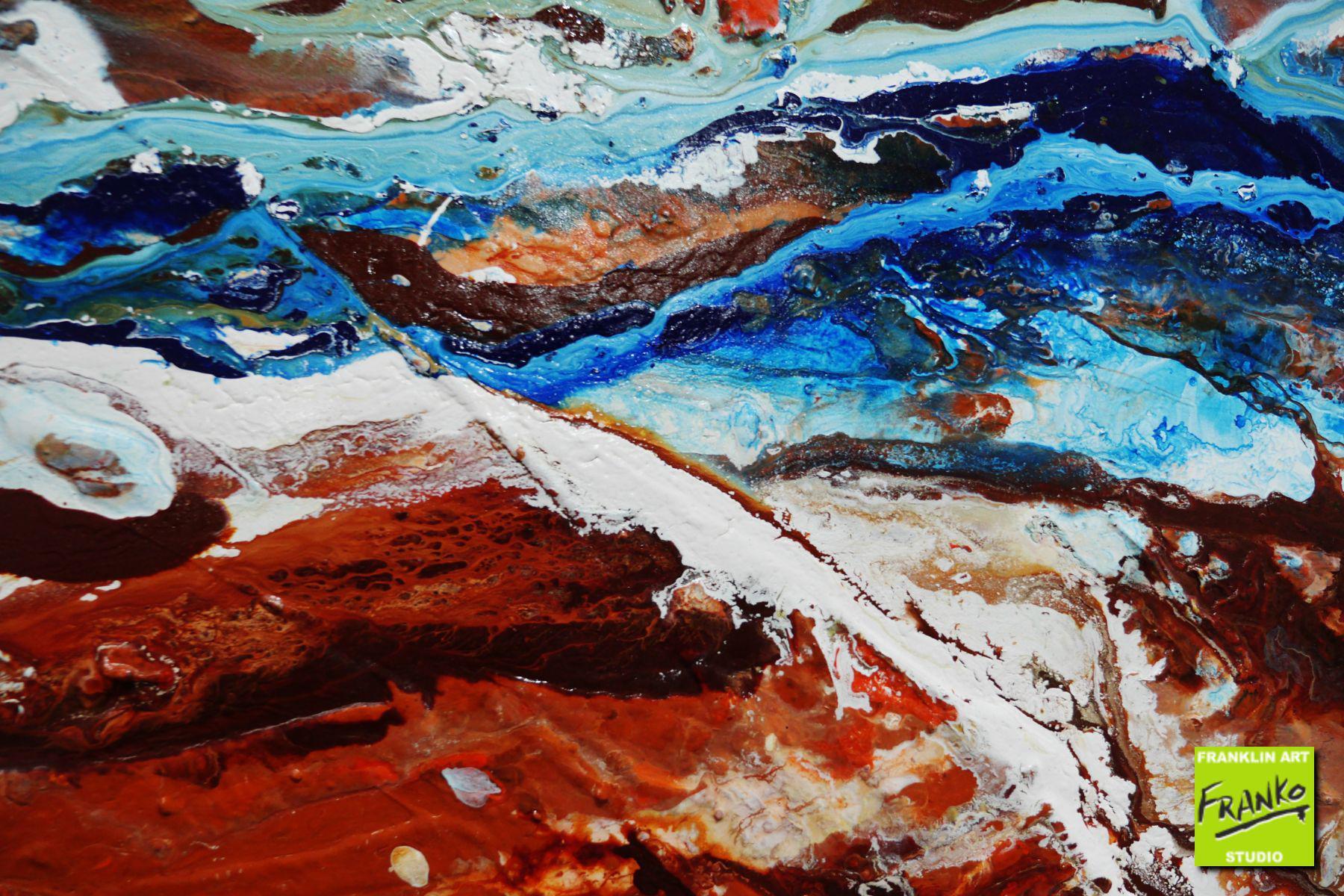 Outback Utopia 240cm x 100cm Blue Brown Textured Abstract Canvas Art - Perfect for Living Room, Bedroom & Office Wall Decor
