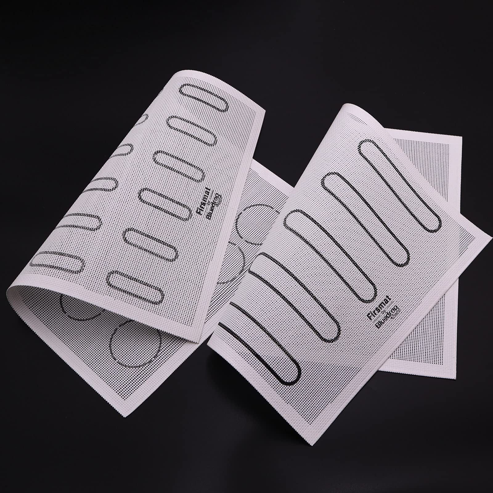 Firsmat 2-Pack Perforated Eclair Mesh Silicone Baking Mats for Bread, Tartlets, Cookies - Non-Stick Oven Sheets (11.8