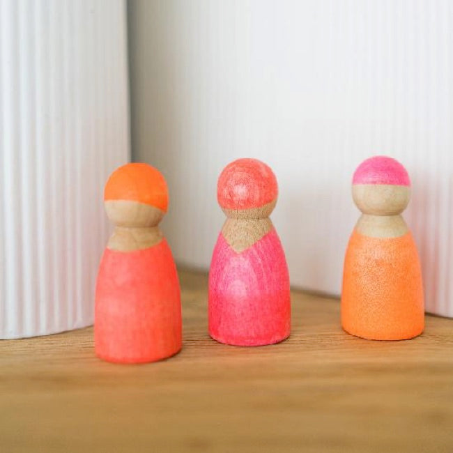 Grimm's Neon Pink Friends 3-Piece Wooden Toy Set - Colorful Stacking Blocks for Toddlers & Kids - Perfect for Early Learning, Playroom Decor, and Montessori Activities