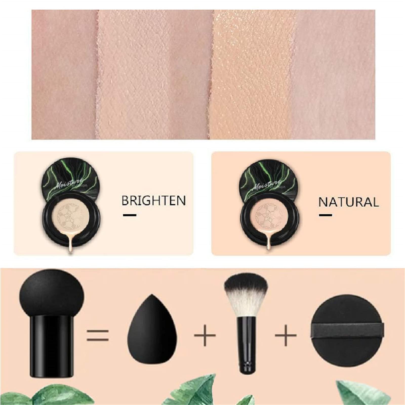 LELEBEAR Mushroom Head Air Cushion CC Cream with Brush - Natural Coverage, Lightweight & Buildable Foundation for Flawless Skin | Perfect for Daily Makeup & On-The-Go Touch Ups