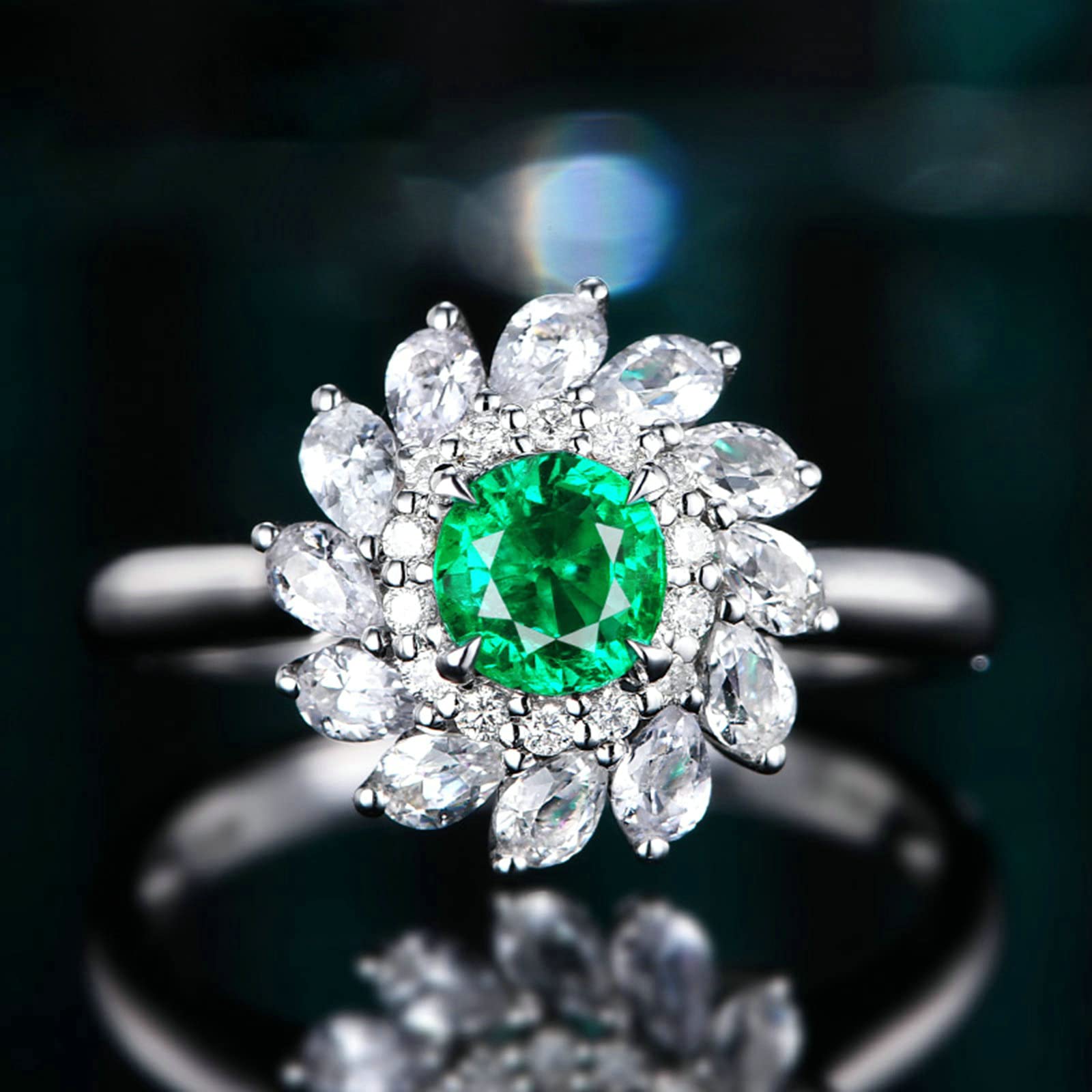 18K White Gold Engagement Rings for Women - Created Emerald & Moissanite Wedding Bands, Anniversary Rings in 925 Silver | Perfect for Proposals, Bridal Jewelry & Special Occasions