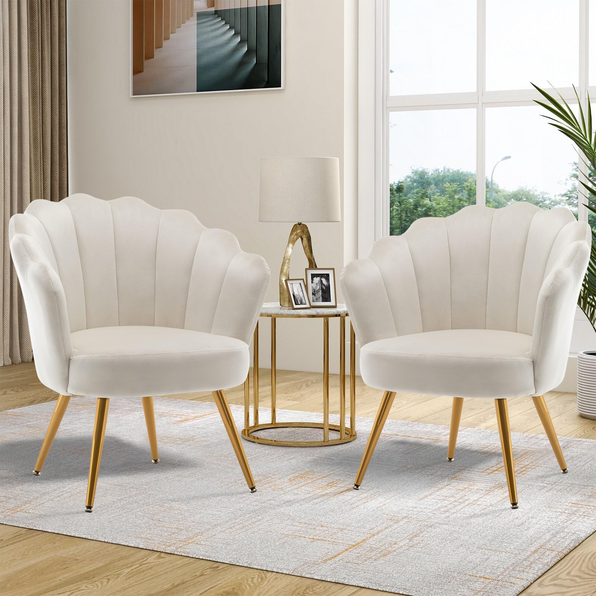 Mid Century Velvet Accent Chair - Modern Upholstered Barrel Armchair for Living Room, Bedroom & Makeup Vanity - Comfy Guest Leisure Chair in Ivory - Perfect for Home Decor, Reading Nook & Lounge Areas
