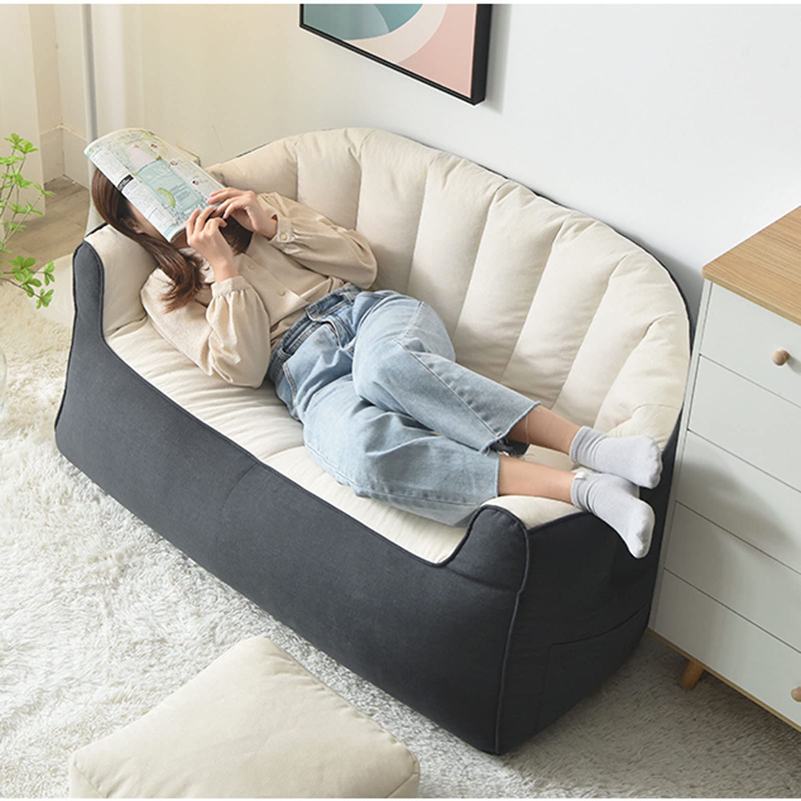 Comfortable High Back Bean Bag Chair with Footstool - No Filling Lazy Lounger for Teens, Adults & Pets | Perfect for Dorm, Living Room, Bedroom & Home Decor | Orange Modern Accent Chair for Relaxing, Reading & Gaming