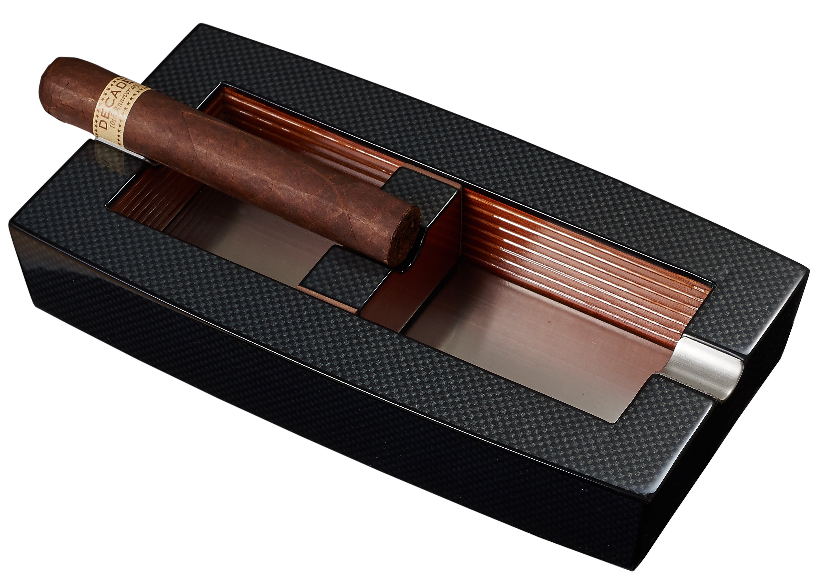 Premium Normandy Carbon Fiber Elongated Wood Cigar Ashtray - Luxury Smoking Accessory for Cigar Lovers, Perfect for Home, Office & Outdoor Use