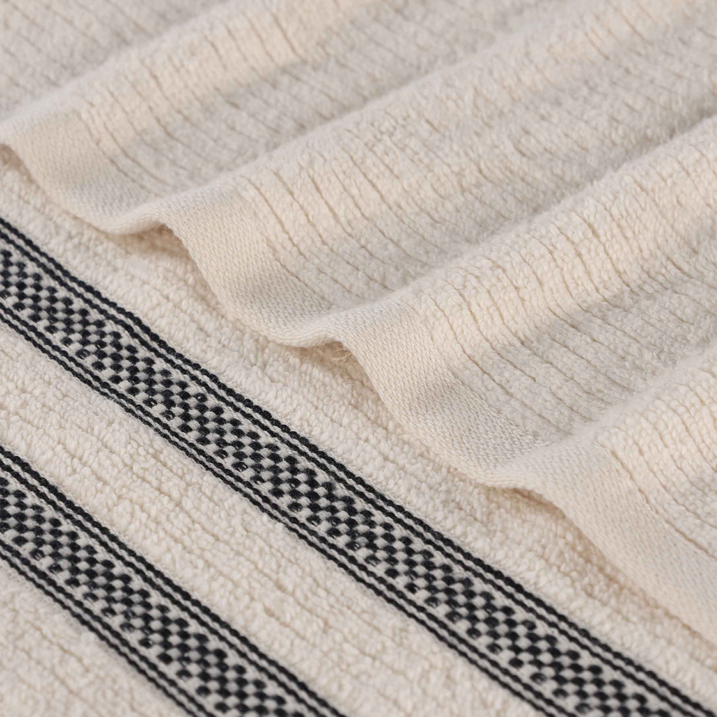 12-Pack Zero Twist Cotton Ribbed Geometric Border Plush Face Towels | Ultra Soft Bath & Hand Towels for Spa, Gym, Travel & Home Use