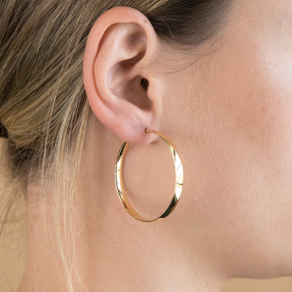 9ct Silver Filled Yellow Gold Plain 40mm Hoop Earrings for Women - Classic Everyday Jewelry for Work, Party & Casual Wear