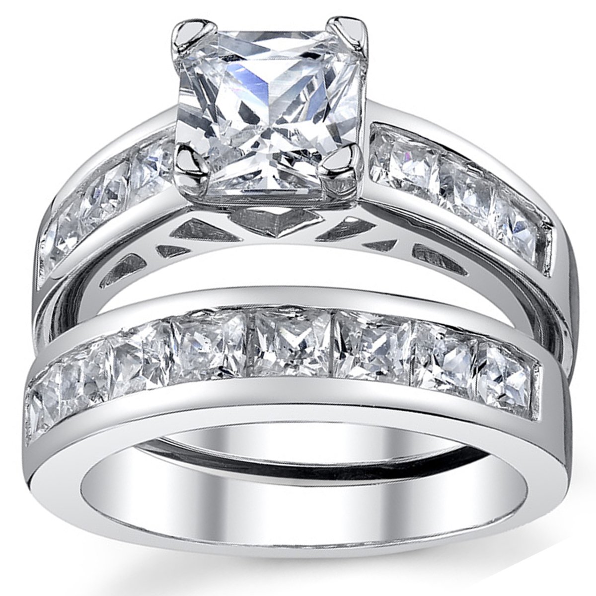 1 Carat Radiant Cut Cubic Zirconia CZ Sterling Silver 925 Wedding Engagement Ring Set - Size 4 to 11 - Elegant Bridal Jewelry for Proposals, Anniversaries & Special Occasions