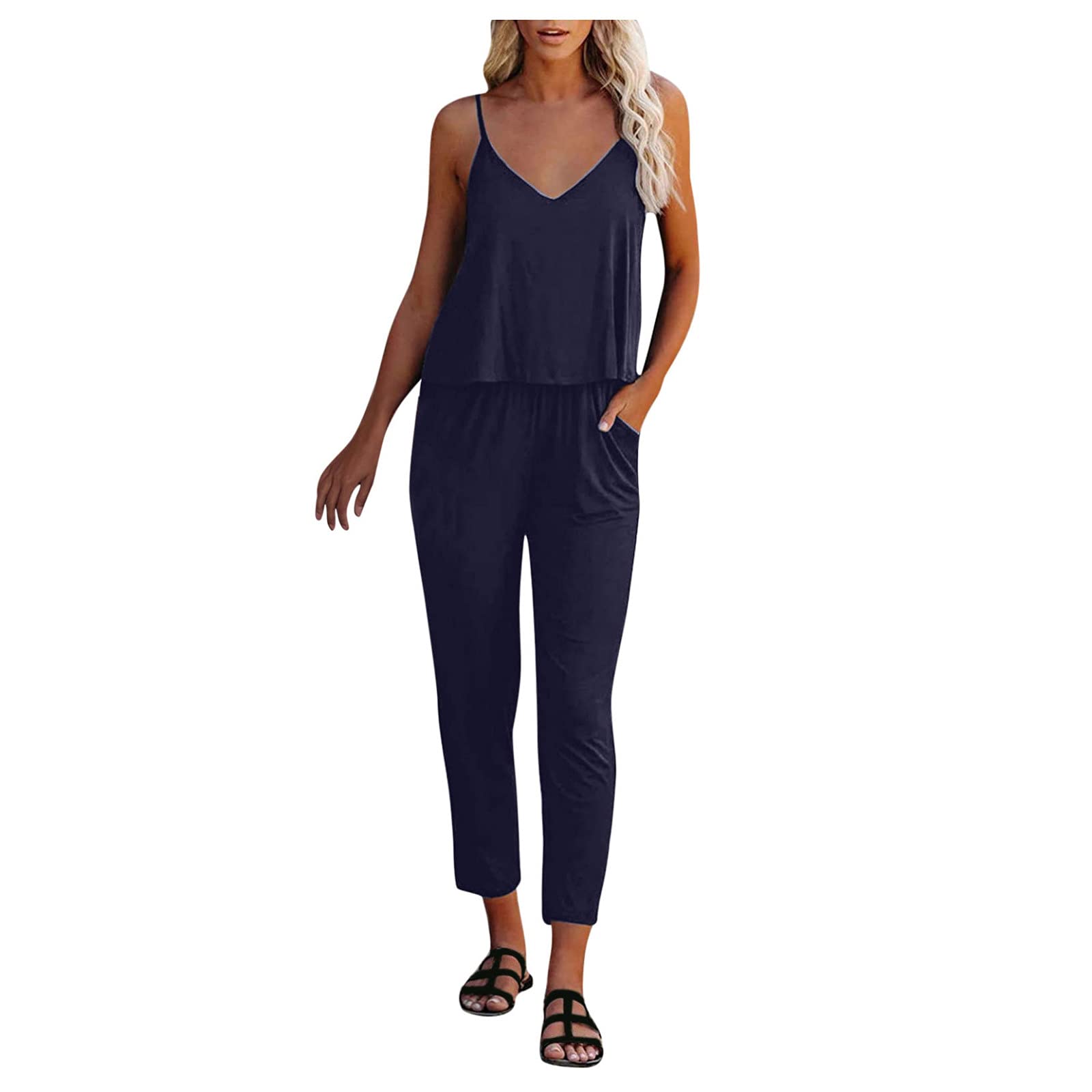 Sexy Women's Summer Scoop Neck Sleeveless Button Tank Jumpsuit Romper - Casual Outfit for Beach, Party & Vacation 2022