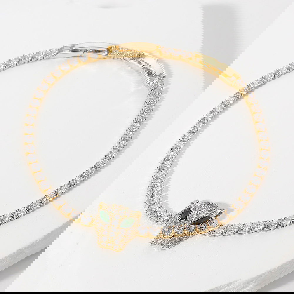 Panther Head CZ Cluster Gold Plated Tennis Chain Bracelet for Men - Stylish Hip Hop Jewelry Gift for Parties & Special Occasions