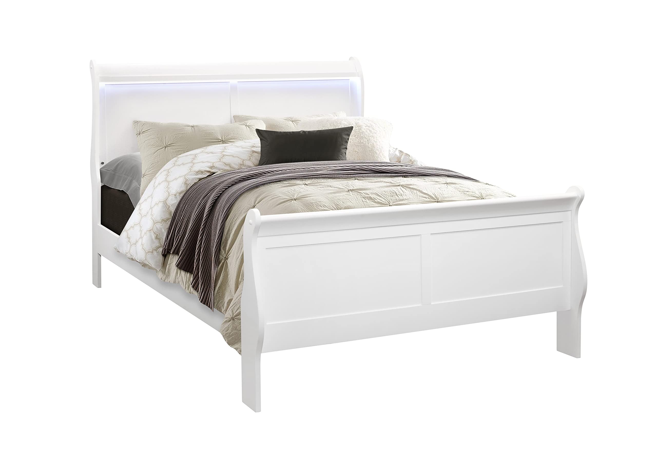 Global Furniture USA Charlie White Full Bed Frame - Modern Wooden Bed for Bedroom, Guest Room & Dorm - Easy Assembly & Sturdy Support