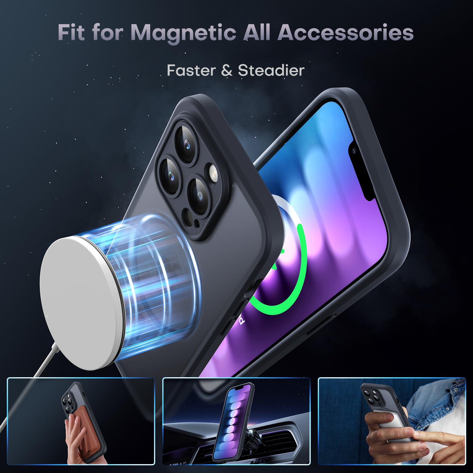 TOCOL Magnetic iPhone 13 Pro Max Case - Upgraded Full Camera Protection, Magsafe Compatible, Drop Proof Translucent Matte Cover for 6.7