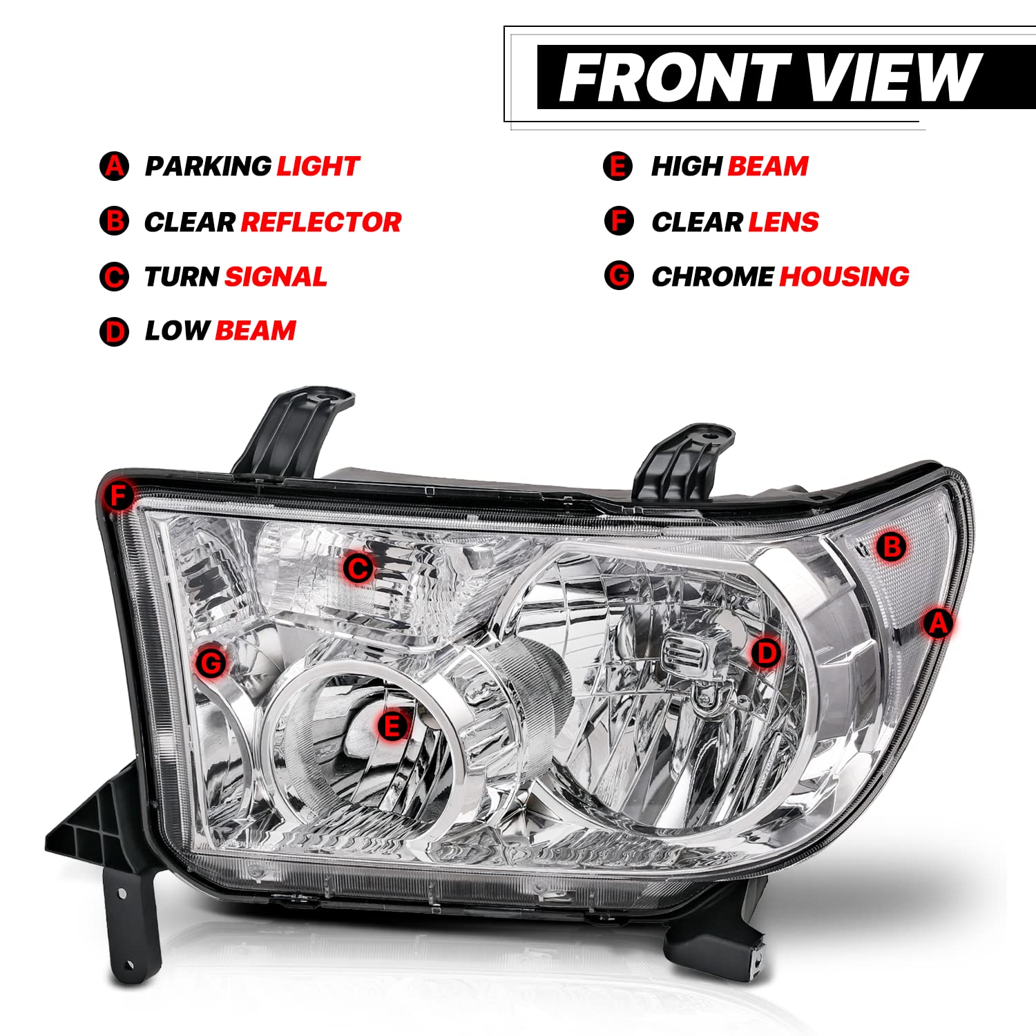 M-AUTO Chrome Headlight Assembly Replacement for 2007-2013 Toyota Tundra & 2008-2017 Sequoia - Pair of LED Headlights with Corner Lights - Durable Auto Lighting for Night Driving & Off-Road Adventures