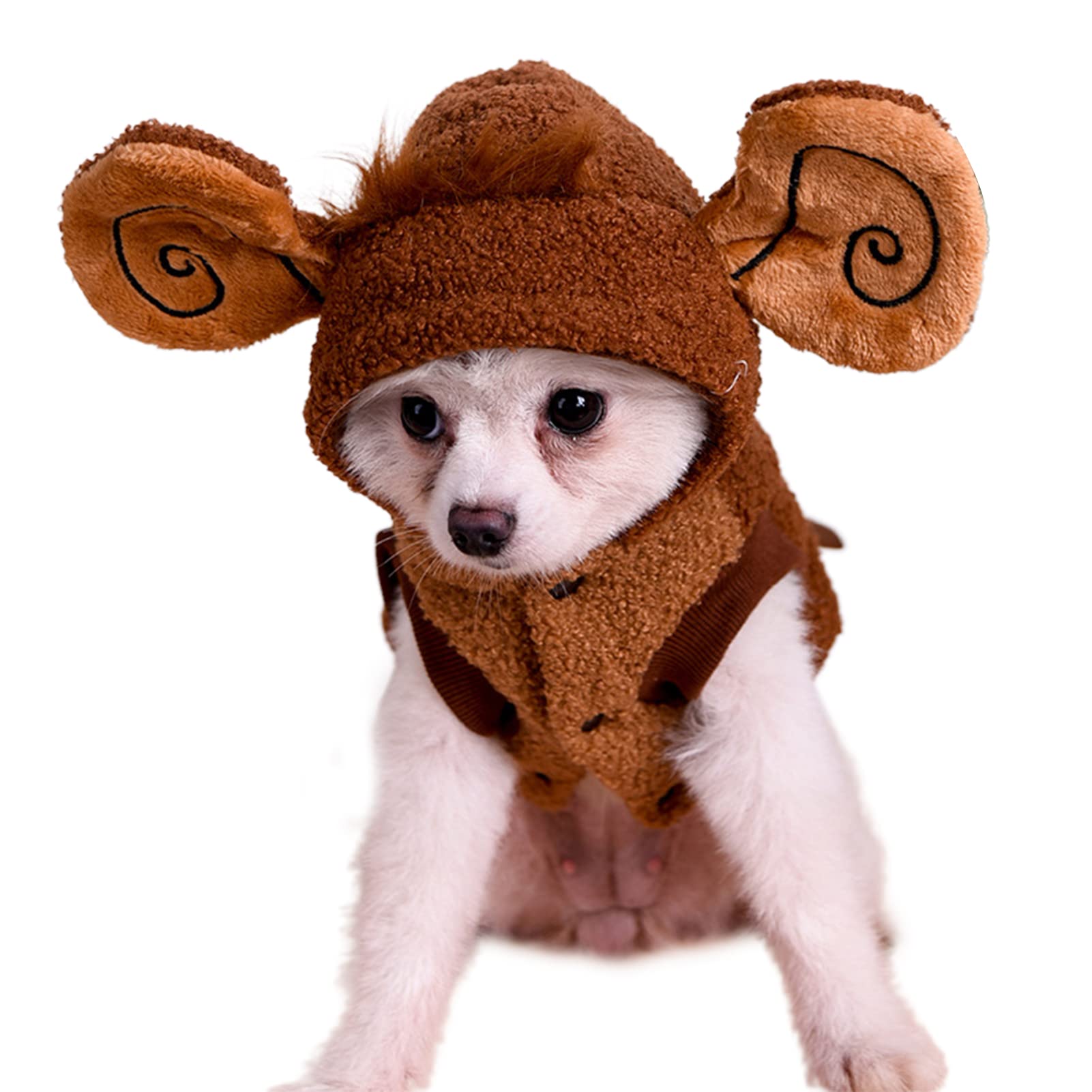 JENPECH Halloween Pet Costume - Monkey Hoodie with Big Ears & Tail for Small Dogs & Cats (Coffee, XL) | Cute Halloween Outfit for Pets, Perfect for Parties & Photo Shoots