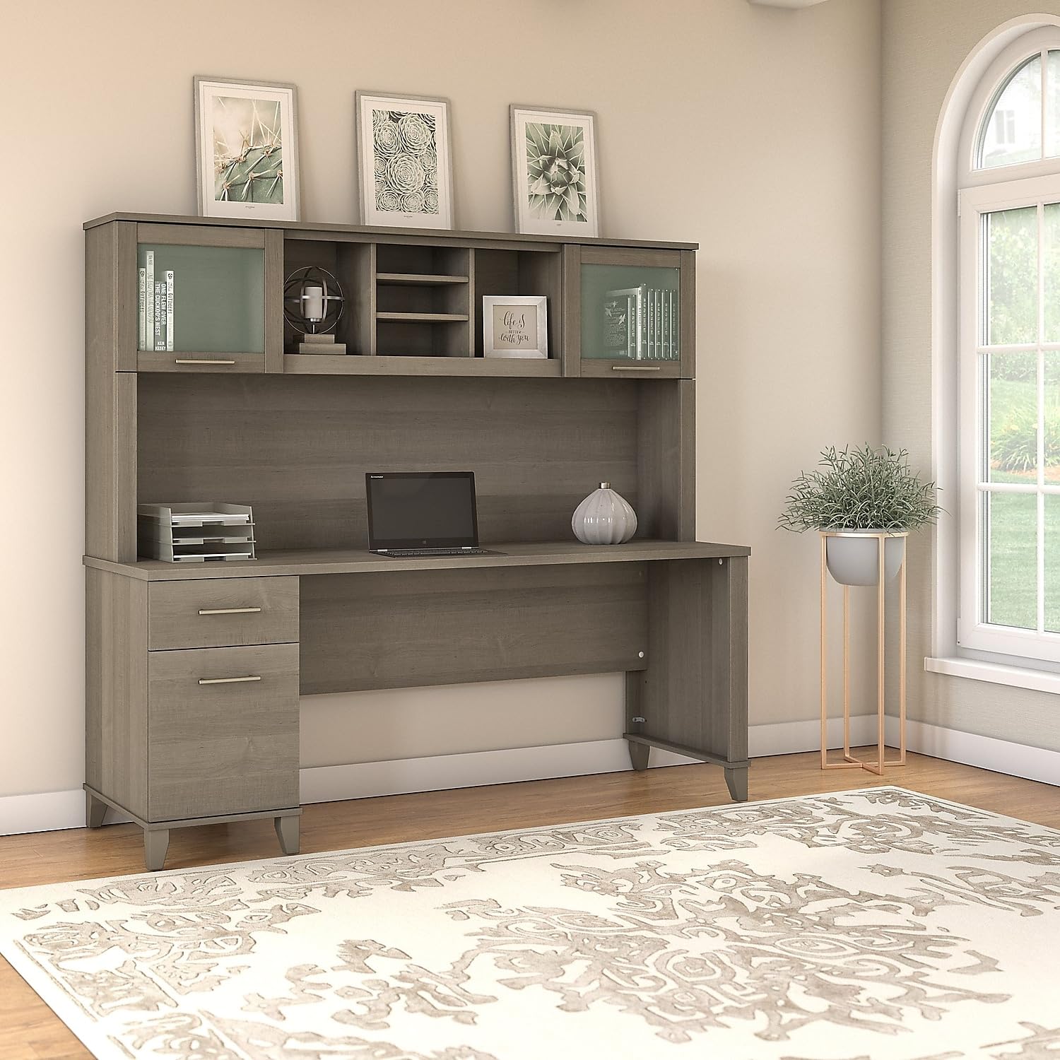Bush Furniture Somerset 72W Office Desk with Drawers and Hutch in Ash Gray - Modern Home Office Desk with Storage for Work, Study, and Remote Work Setup