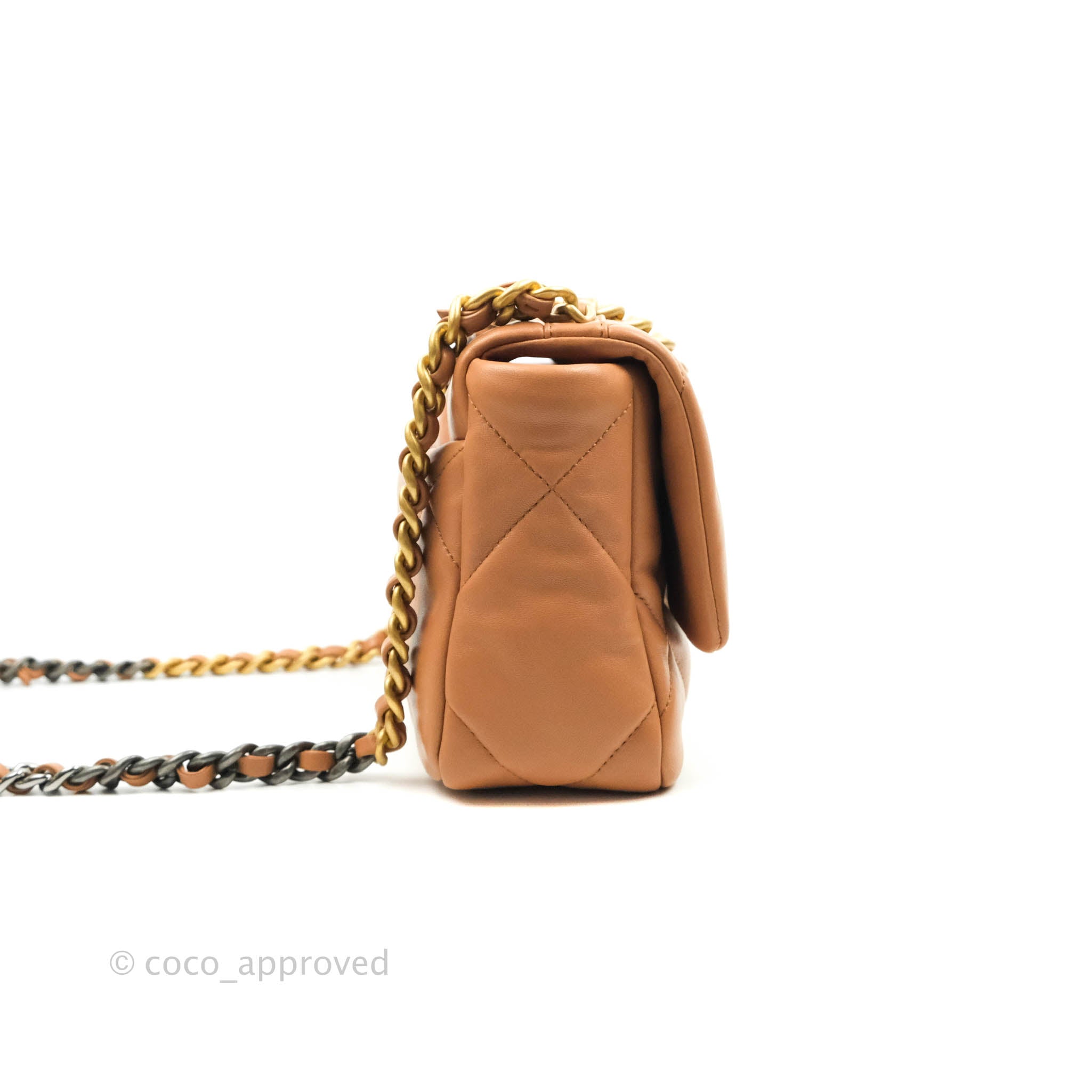 Chanel 19 Small Handbag in Caramel Dark Beige Lambskin Leather with Mixed Hardware 21K - Luxury Crossbody Bag for Women, Perfect for Date Night & Special Occasions