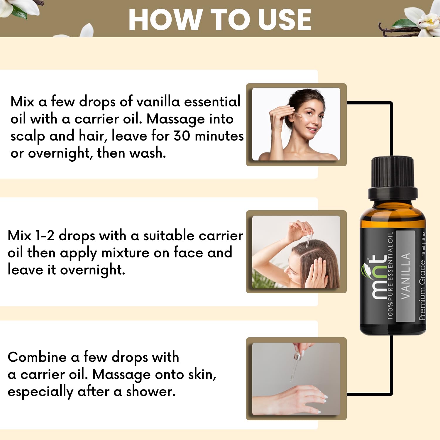 100% Pure Natural Vanilla Essential Oil - Undiluted Therapeutic Grade for Aromatherapy, Hair Care & Skin Care (15ml) | Perfect for Diffusers, Massage & DIY Beauty Products