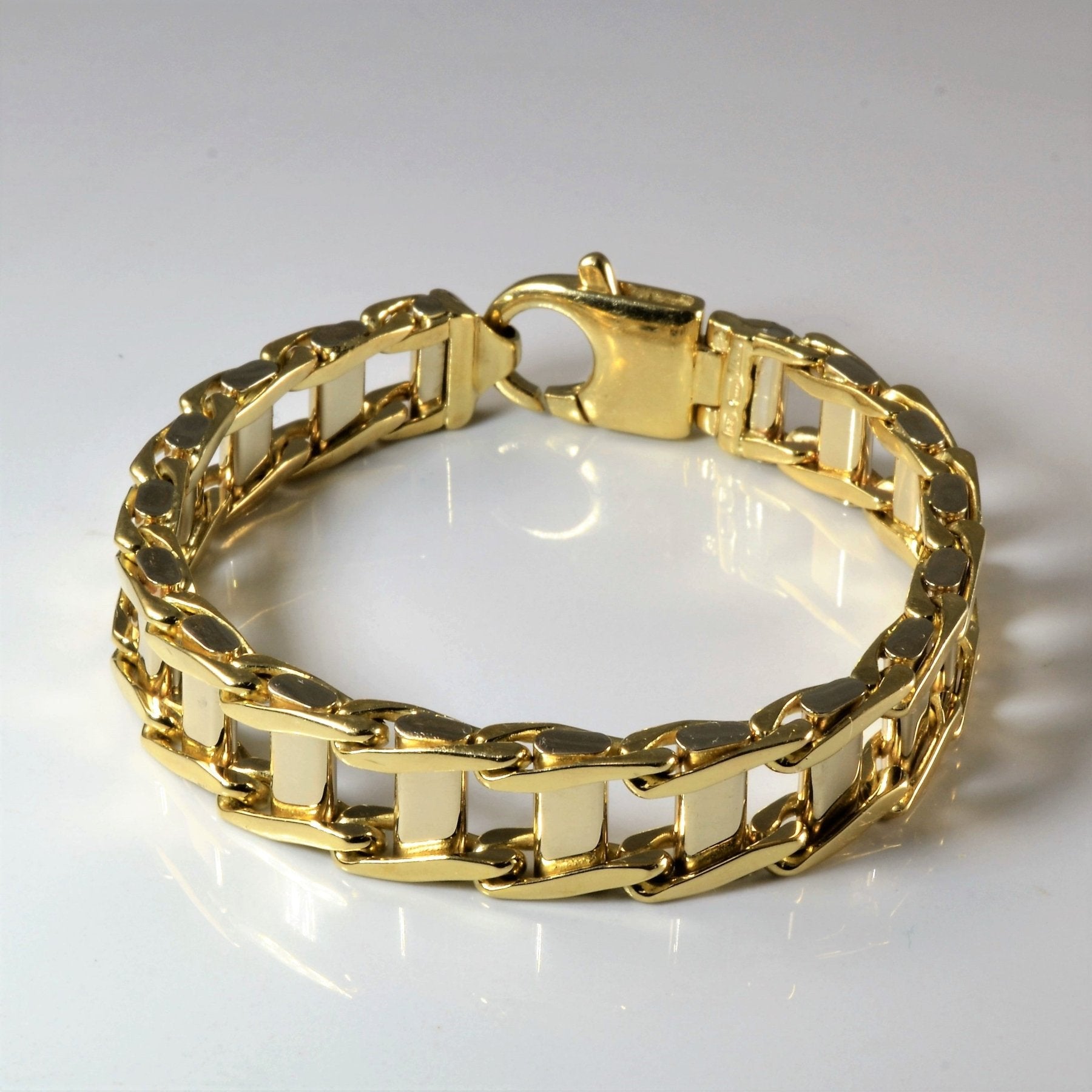 10K Two Tone Biker Chain Bracelet for Men & Women - 8 Inch Adjustable Stainless Steel Punk Rock Jewelry - Perfect for Motorcycle Enthusiasts, Edgy Fashion & Gift Giving