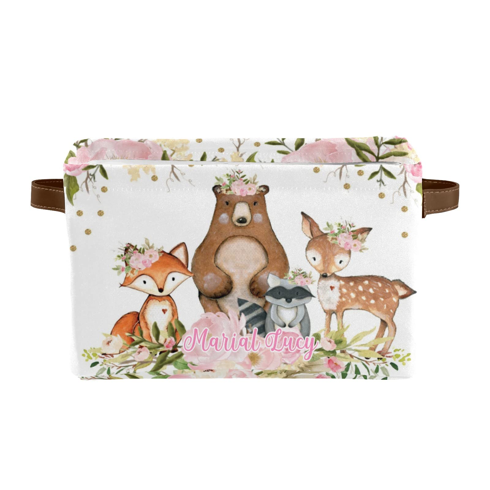 Personalized Woodland Animal Storage Bins - Fox, Deer & Bear Themed Organizer Cubes with Durable Handles (4-Pack) | Perfect for Nursery, Wardrobe, Toy Storage & Shelves Organization