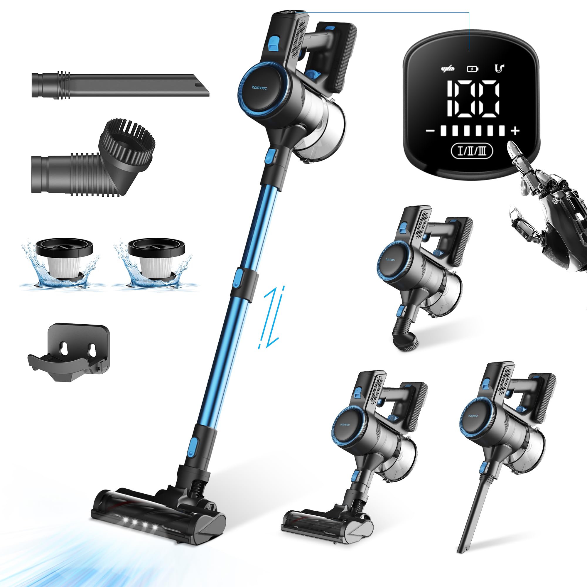 Powerful 24000PA Cordless Stick Vacuum Cleaner with Touchscreen Display - Rechargeable, Lightweight, Up to 50 Min Runtime - Perfect for Carpets, Hard Floors & Pet Hair (Model C2) | Ideal for Home Cleaning, Car Detailing & Pet Owners