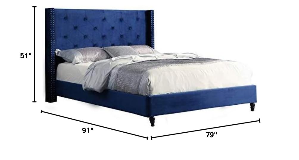 Atlin Designs Modern Velvet Wingback California King Bed - Luxurious Blue Velvet Upholstered Bed Frame for Master Bedroom | Elegant Home Decor & Comfortable Sleeping Solution