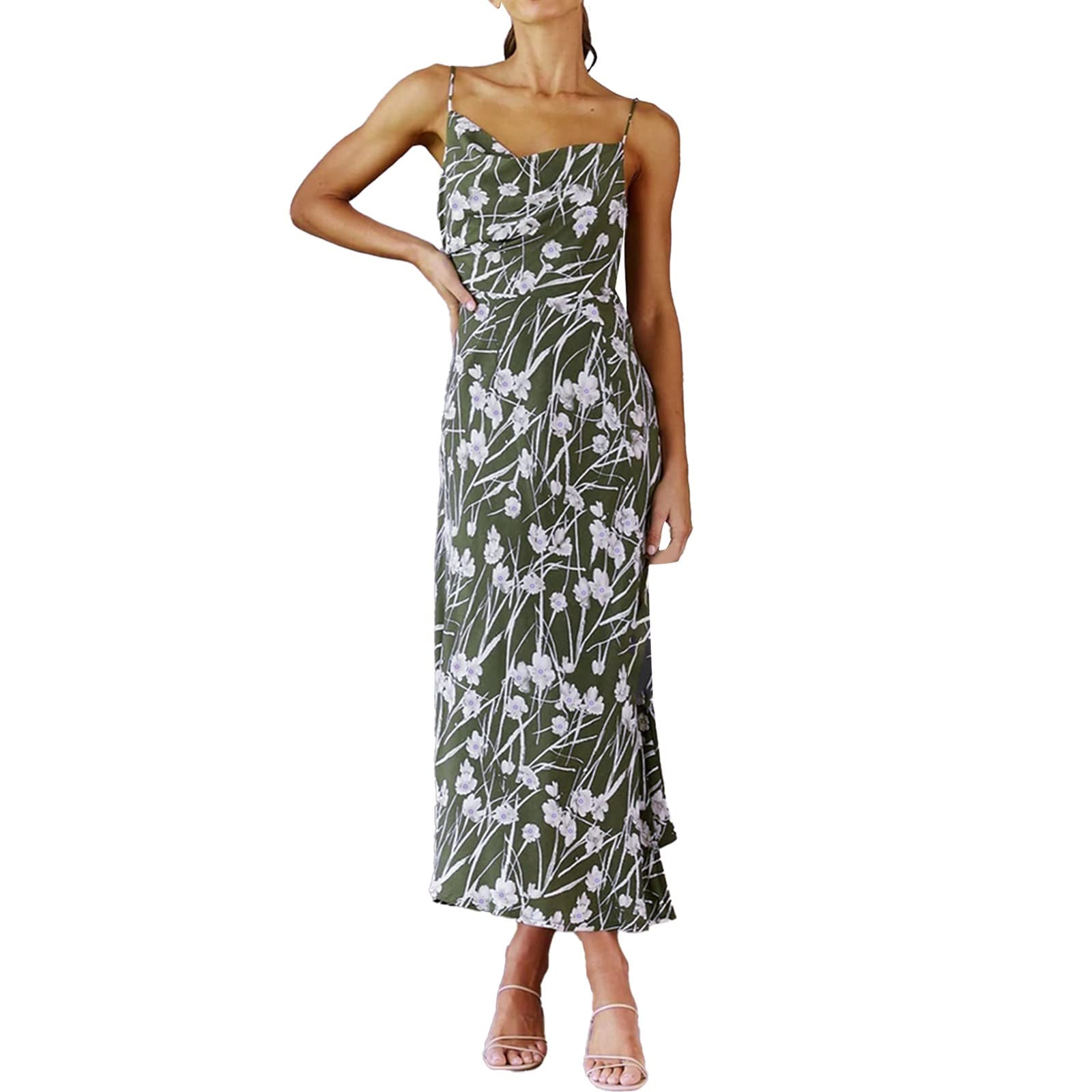 Floral Print Mini Dress for Women - Adjustable Strappy Sleeveless Midi Dress with Thigh Split | Sexy Summer Dress for Date Night, Party & Beach Vacation