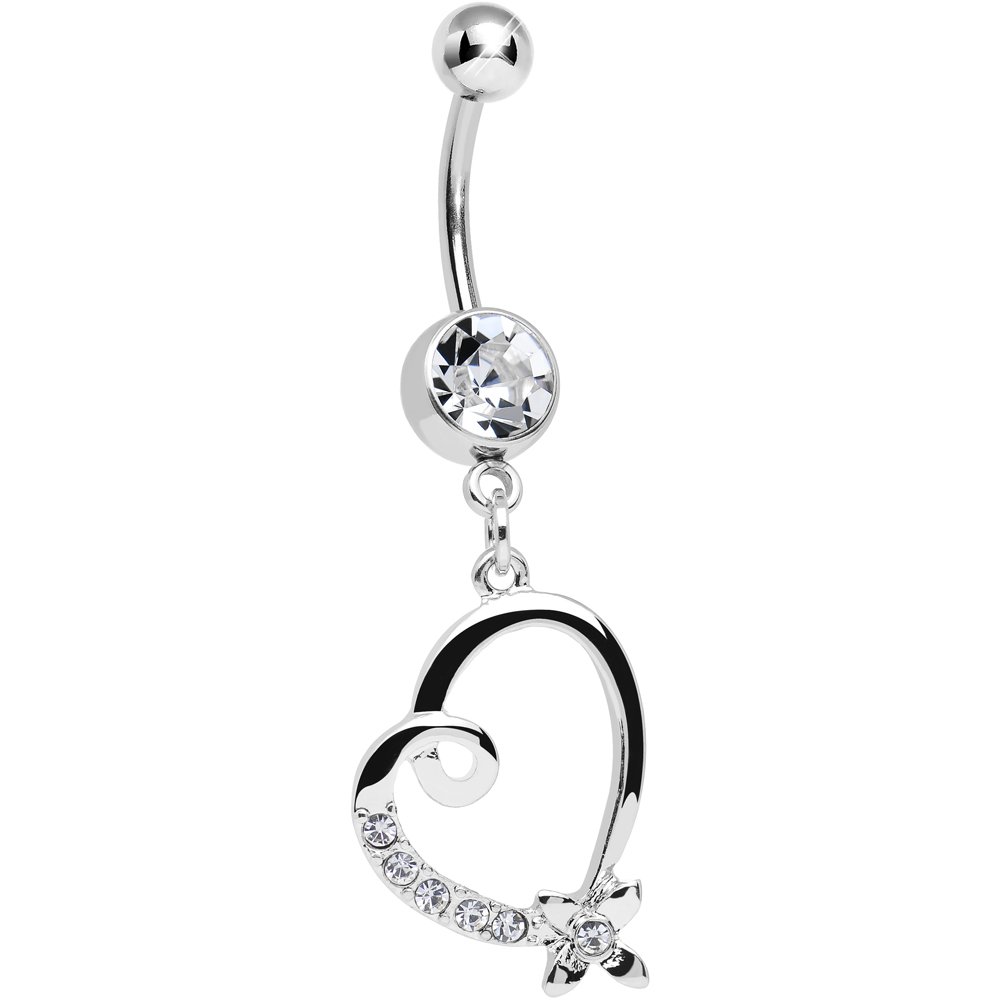 Body Candy Clear Flower & Twisting Heart Dangle Belly Ring - Stylish Navel Piercing Jewelry for Women, Perfect for Summer Outfits & Beach Wear