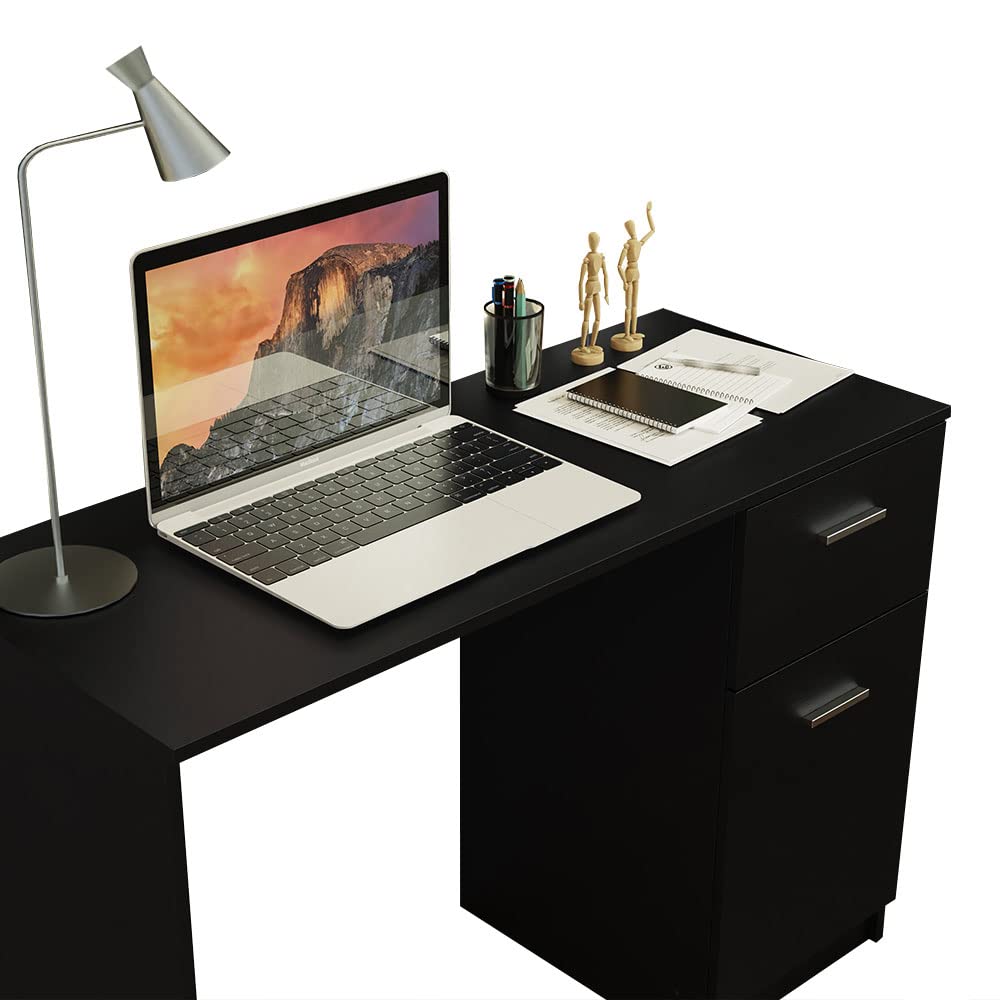 Compact 43 Inch Computer Desk for Small Spaces - Ergonomic Home Office Study Table with Storage Drawer, Perfect for Student Laptop Workstation & Modern Gaming Setup - Black
