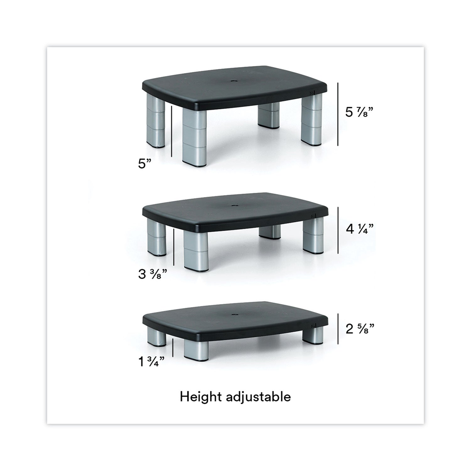 3M™ Adjustable Height Monitor Stand - Ergonomic Black/Silver Desktop Riser (15