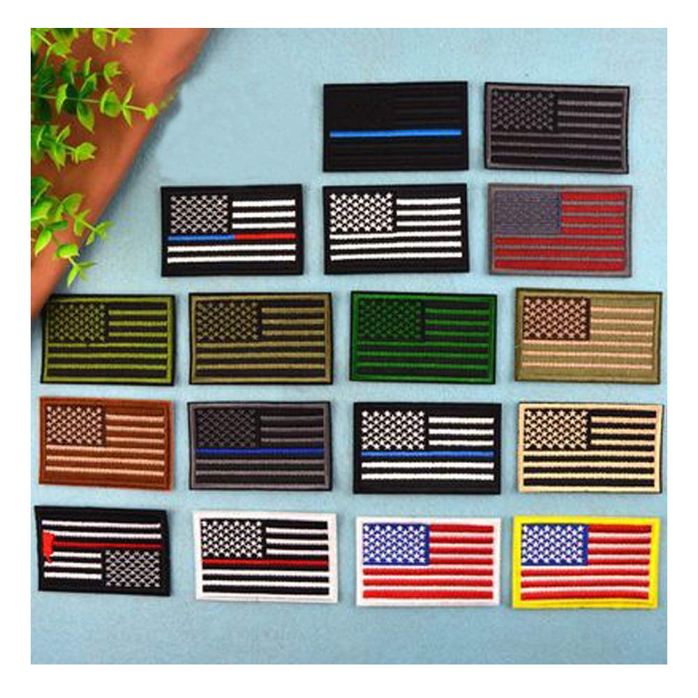 USA Flag Embroidered Tactical Patches - 17PCS Military Army Uniform Emblems, Iron-On & Sew-On American Flag Decals for Backpacks, Caps, Hats, Jackets, T-Shirts - Perfect for Patriotic Events, Military Service, Outdoor Adventures & DIY Crafts