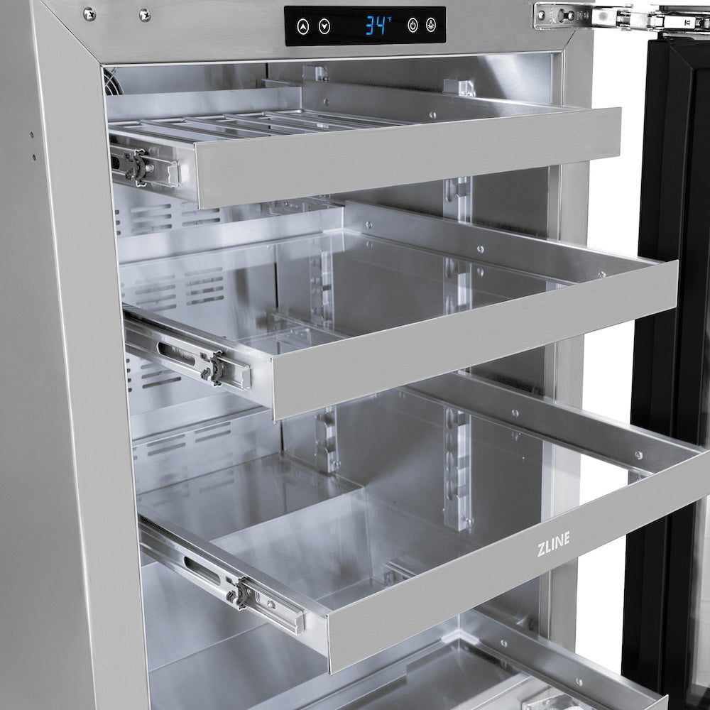 ZLINE 24 Inch Stainless Steel Glass Door Beverage Refrigerator - 151 Can Capacity Touchstone Series (RBSO GS 24) - Perfect for Home Bar, Office, or Entertaining Spaces