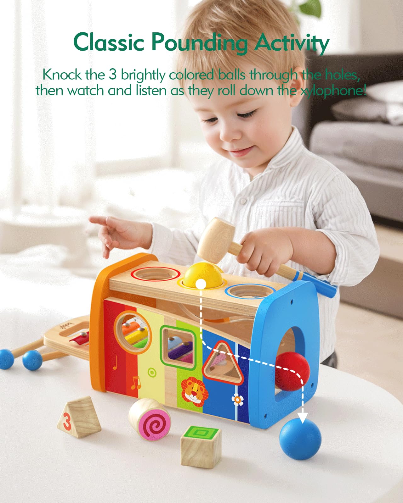 Montessori Hammering Toy for Toddlers 1-3 Years - 4-in-1 Pound & Tap Bench with Xylophone for Early Learning & Sensory Play