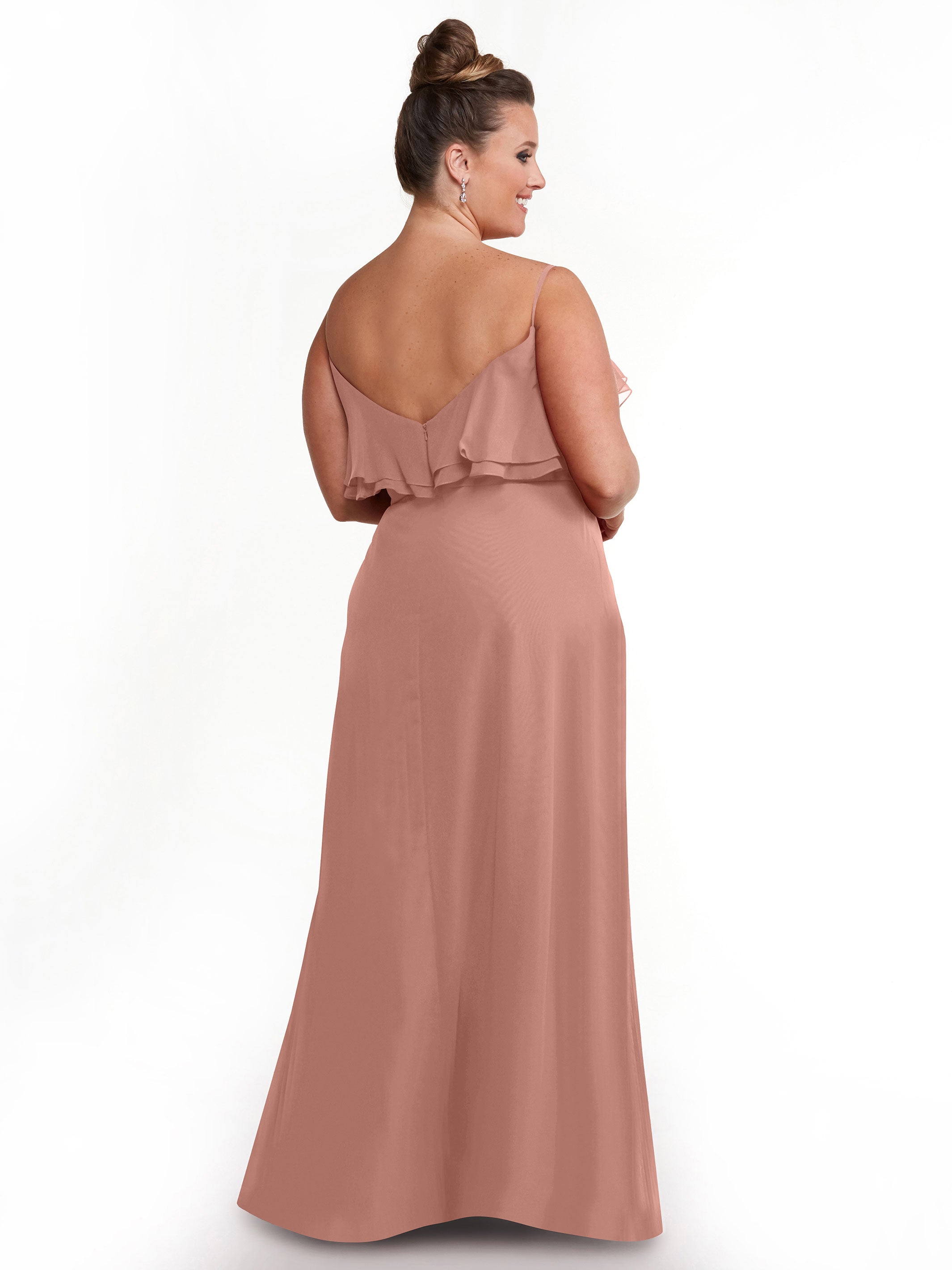 Elegant 80146 Chiffon Bridesmaid Dress with Ruffled Neckline - Perfect for Weddings, Formal Events & Special Occasions