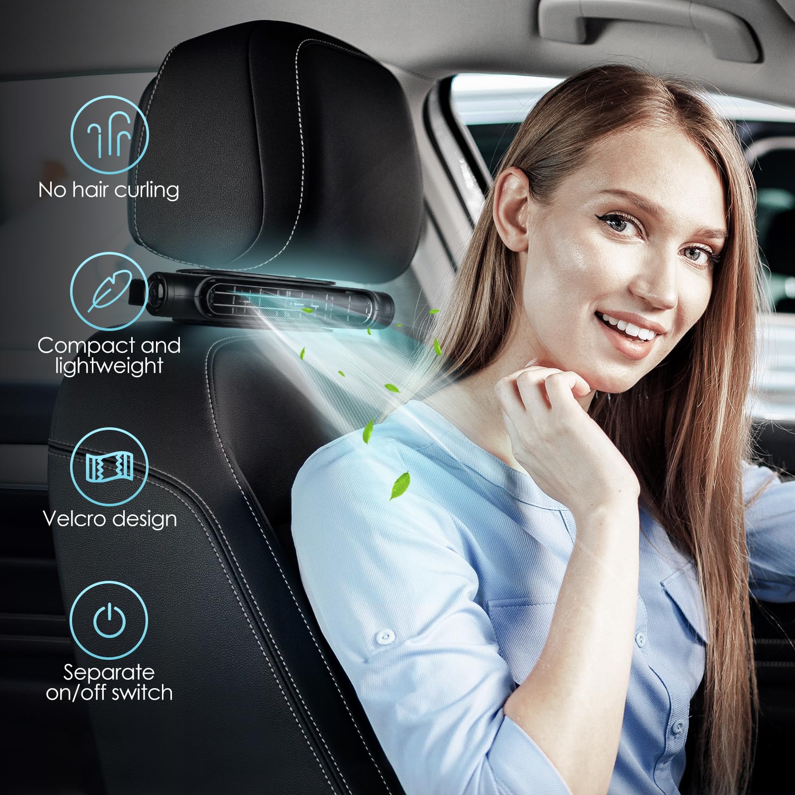 Keweis USB Car Seat Cooling Fan - 3 Speed Adjustable Headrest Fan for Front & Rear Seats, Portable Vehicle Fan for SUV, RV, Trucks - Perfect for Summer Road Trips & Hot Weather Commuting (Black)