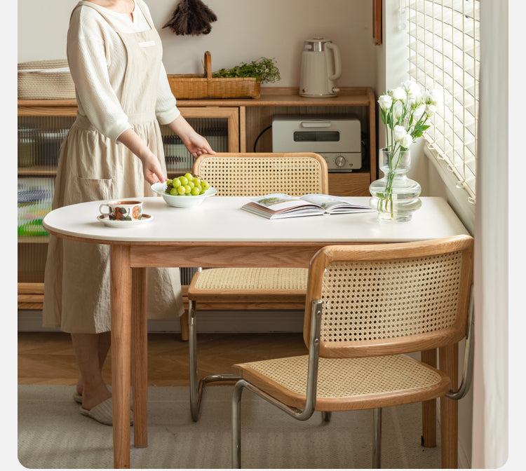 Solid Oak Wood Rock Slab Semi-Circular Dining Table - Rustic Modern Farmhouse Style for Kitchen, Dining Room & Outdoor Patio