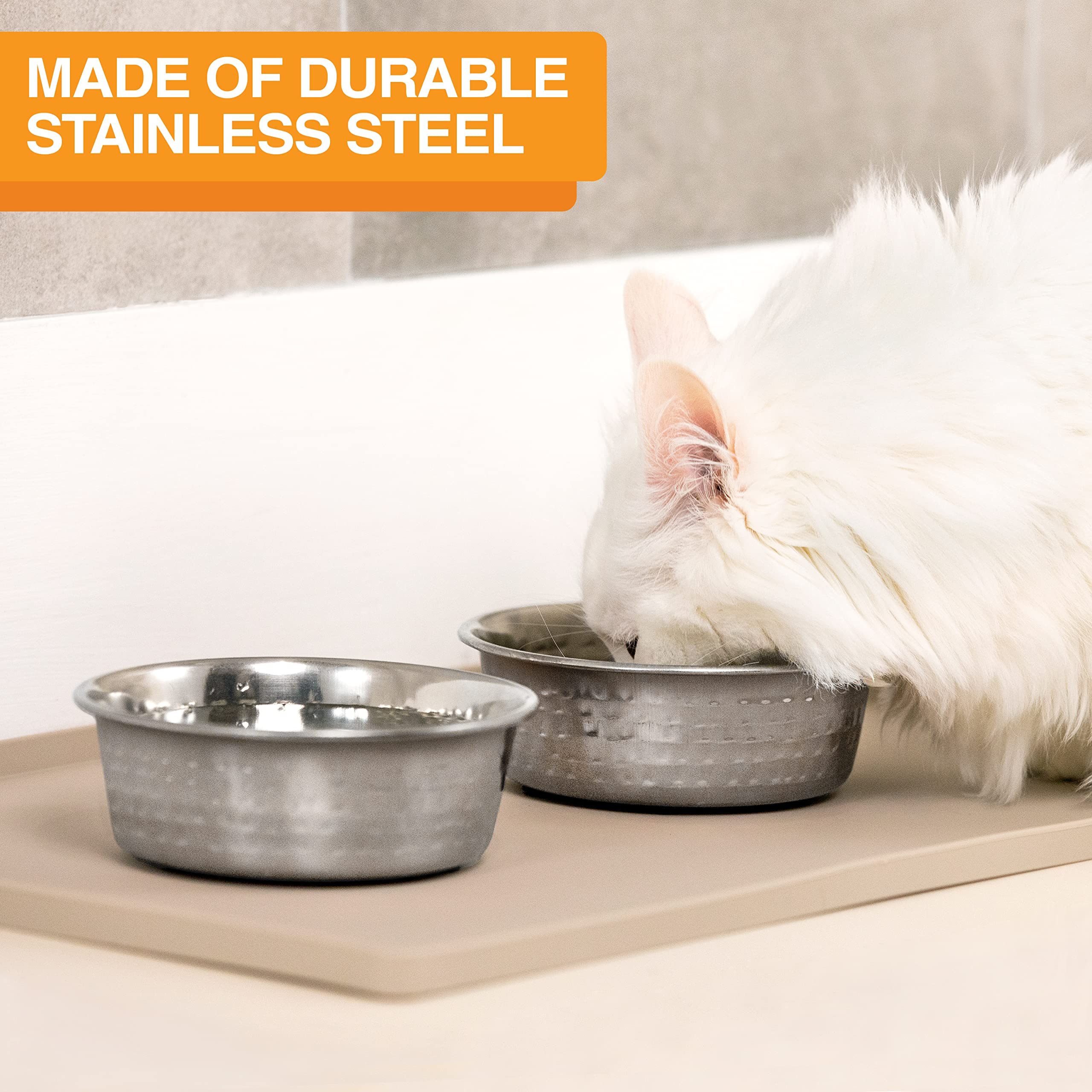 Premium Hammered Stainless Steel Pet Bowls for Dogs & Cats - Luxury Decorative Designer Dishes - Small Size for Home, Travel & Outdoor Use