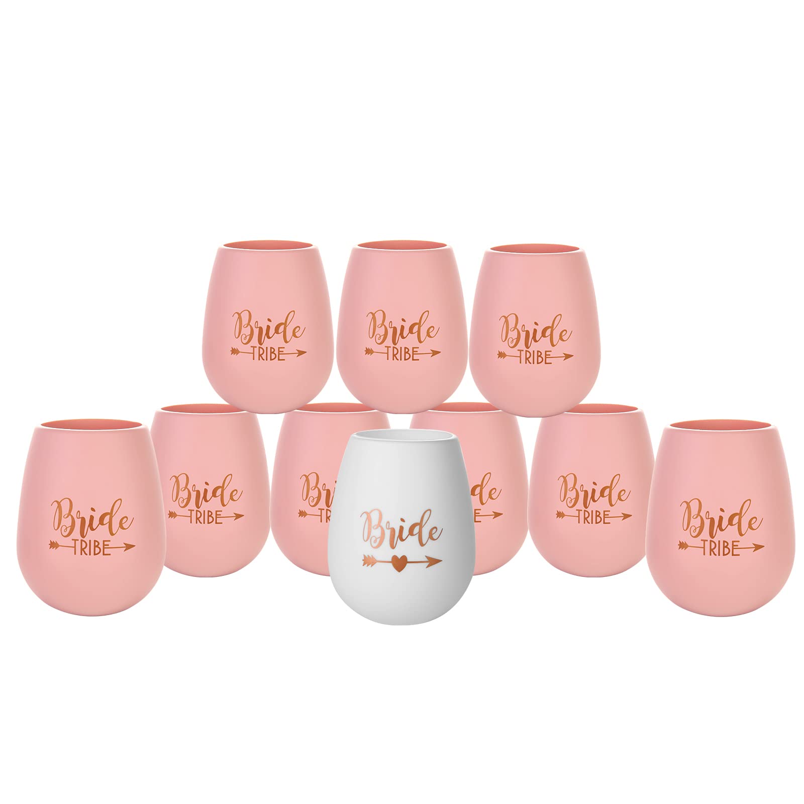 10-Pack Bachelorette Party Wine Cups - White & Rose Gold Silicone Bride Tribe Glasses, Bridal Shower Favors, Wedding Gifts for Bridesmaids - Perfect for Girls' Night, Wedding Celebrations & Bachelorette Parties