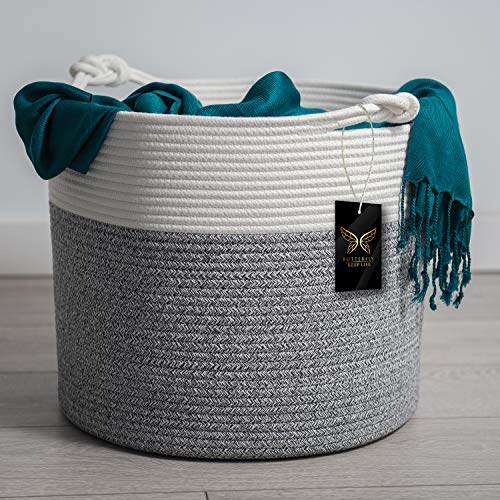 Large Cotton Rope Storage Basket - Woven Blanket & Pillow Organizer for Living Room, Nursery - Perfect for Toys, Baby Laundry & Home Decor | Stylish Storage Solution for Bedroom, Closet & Playroom Organization
