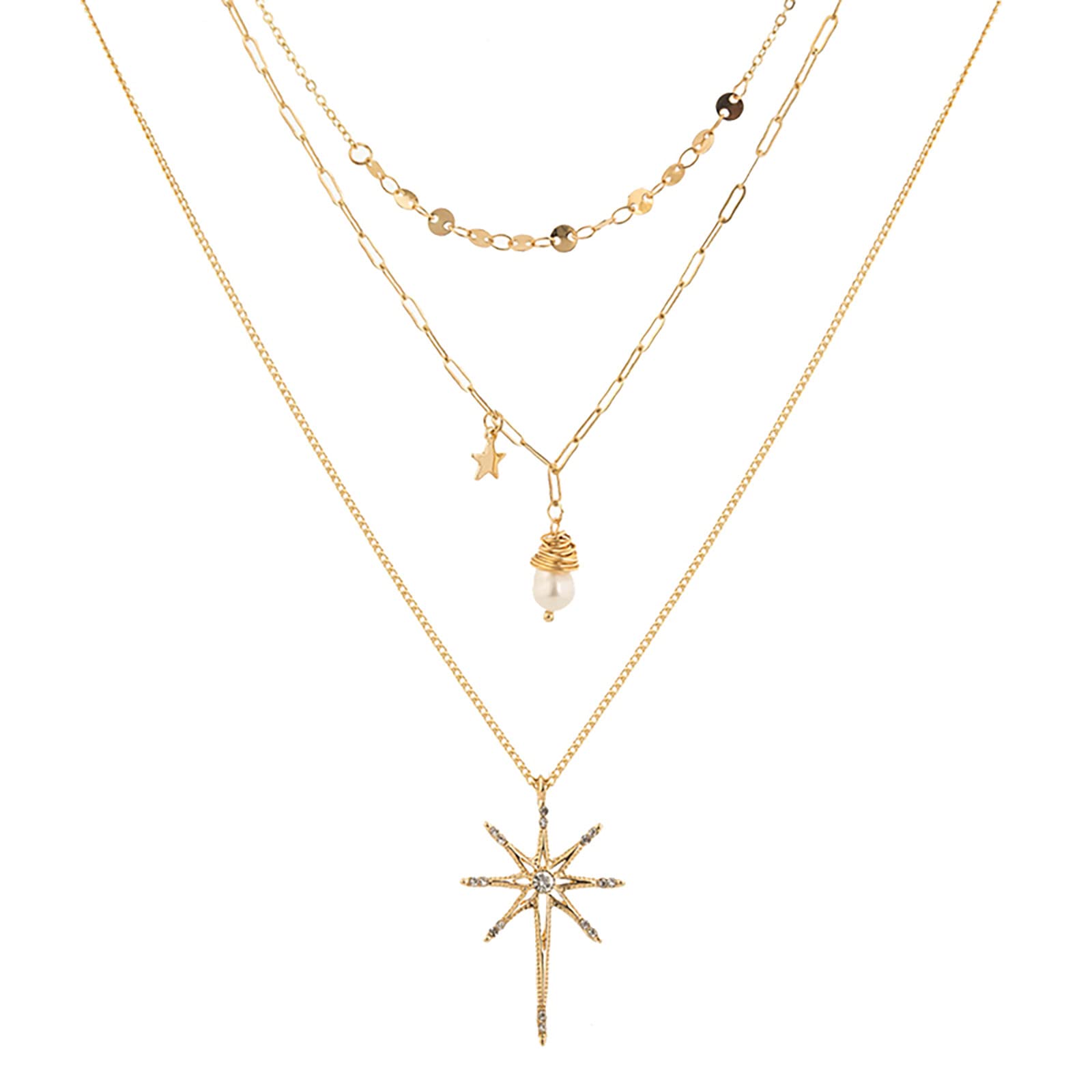 Elegant Faceted Crystal Gold Pendant Necklace for Women - Multi-Layer 3D Metal L Necklace Jewelry Gift for Holiday, Party & Special Occasions (One Size)