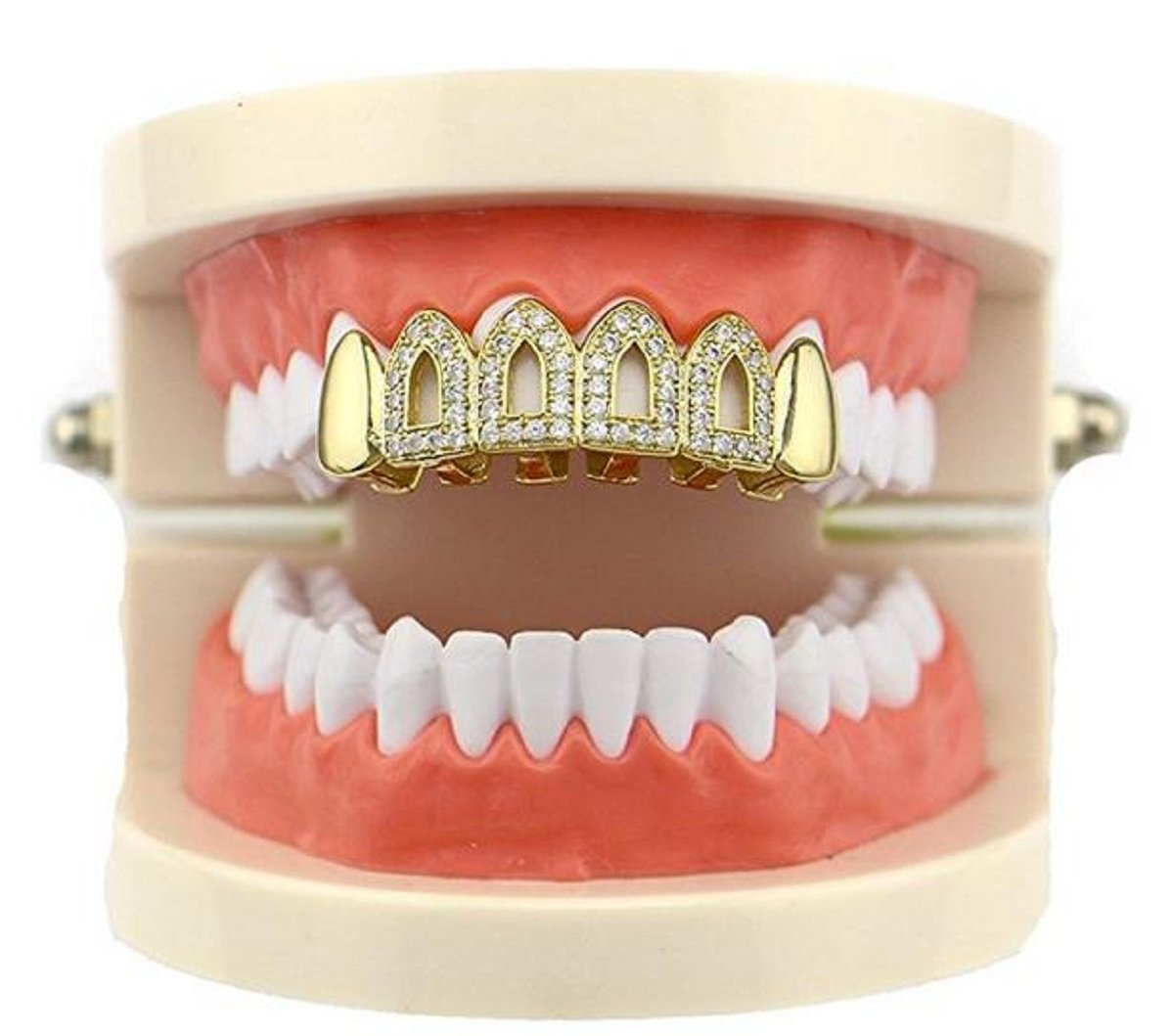 14K Gold & Silver Vampire Fang Grills - Top Teeth Pave CZ Open Outline Grillz for Men & Women | Perfect for Halloween, Cosplay, Hip Hop Fashion & Special Events