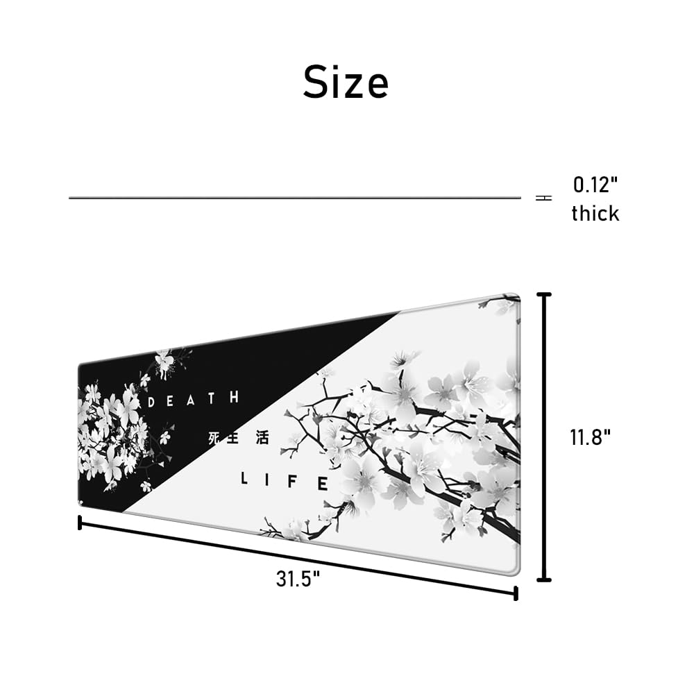 Non-Slip Rubber Base Desk Pad Protector - Textured Waterproof Mouse Pad with Stitched Edges, 31.5 x 11.8 Inches Large Desk Mat for Computer, Laptop, Gaming, Office & Home Use - Cherry Blossom Design - Perfect for Workstations, Gaming Setups & Home Offices