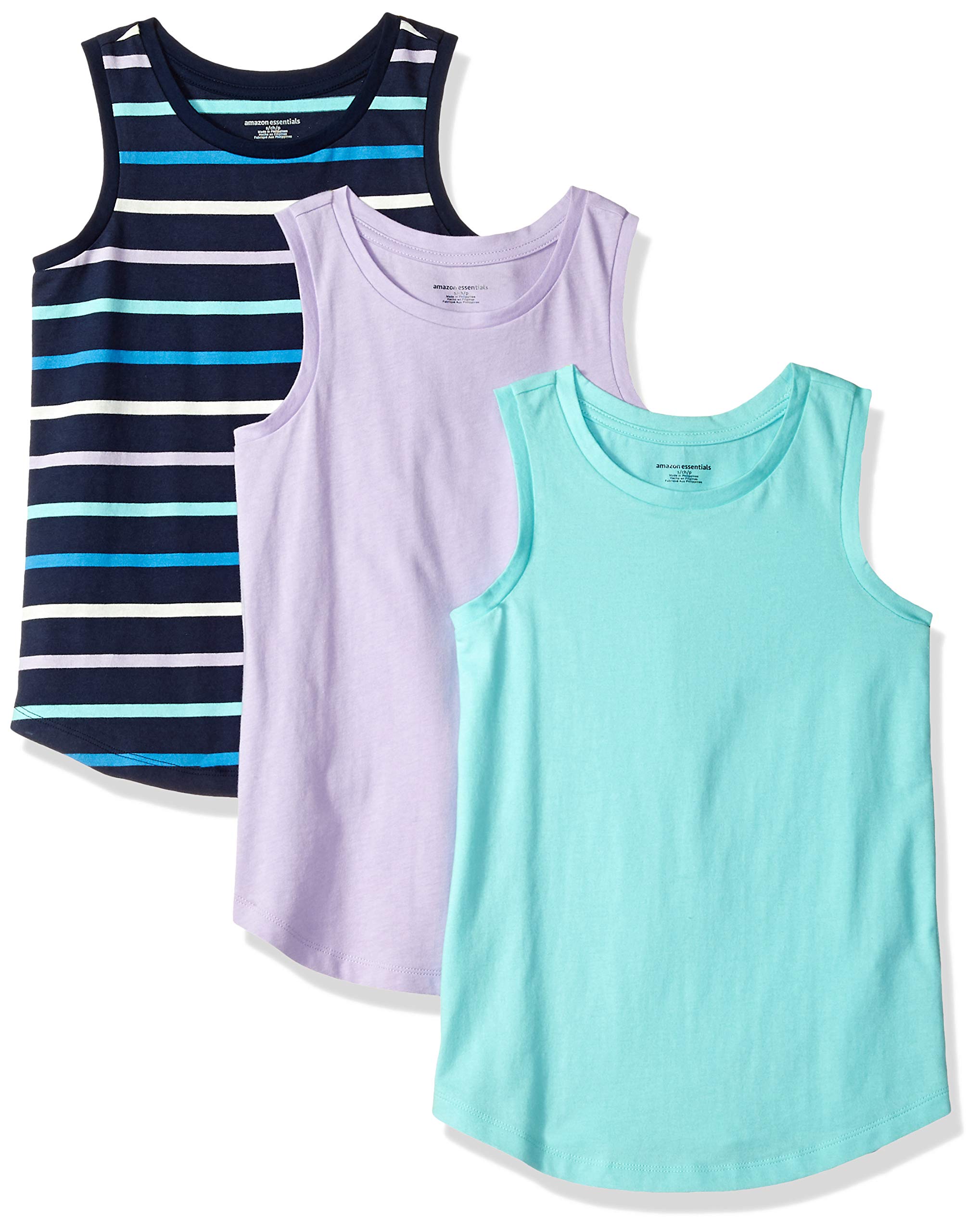Amazon Essentials Girls and Toddlers' Tank Tops Multipack - Soft Cotton Sleeveless Shirts for Kids, 3-Pack - Perfect for Playtime, School & Summer Outfits