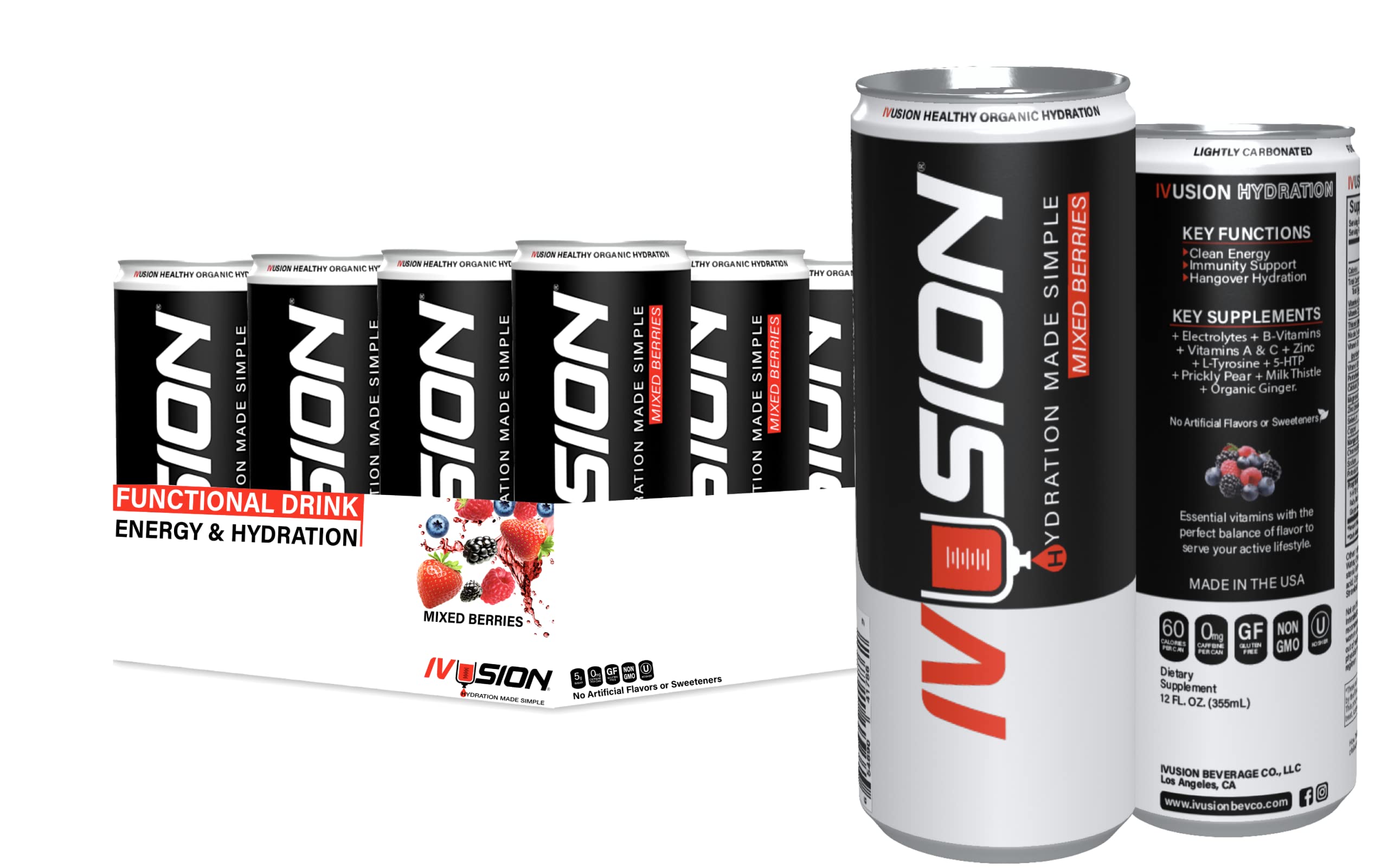 IVUSION Clean Energy & Hangover Recovery Drink - 12oz (Pack of 12) | Natural Hydration & Electrolyte Boost for Workouts, Travel & Morning After