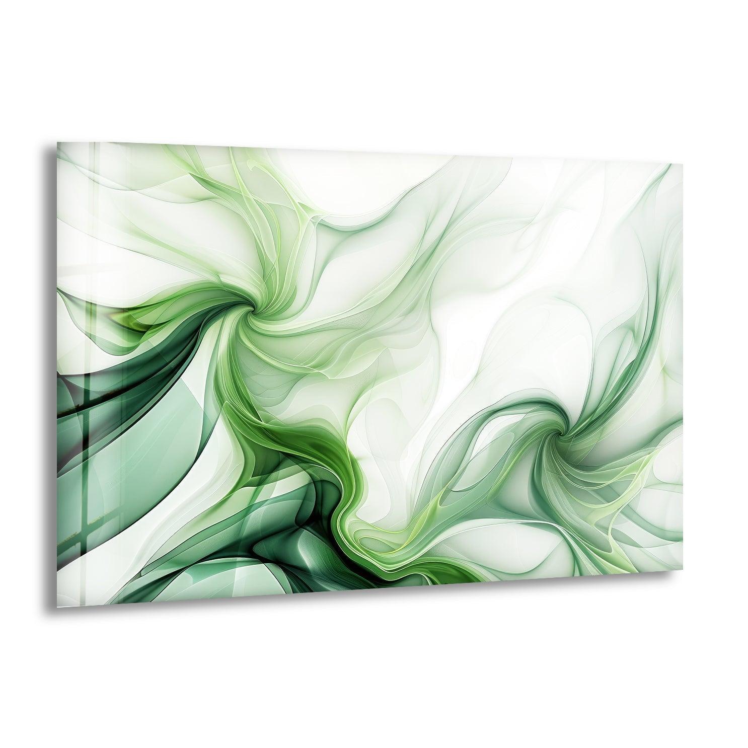 Abstract Green Ink Splash Glass Wall Art - Modern Home Decor for Living Room, Bedroom & Office - Unique Handmade Glass Painting for Contemporary Interior Design